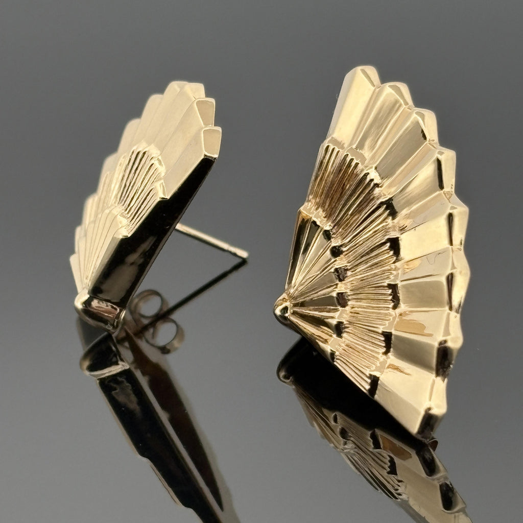 Vintage Fan Earrings 14k Yellow Gold