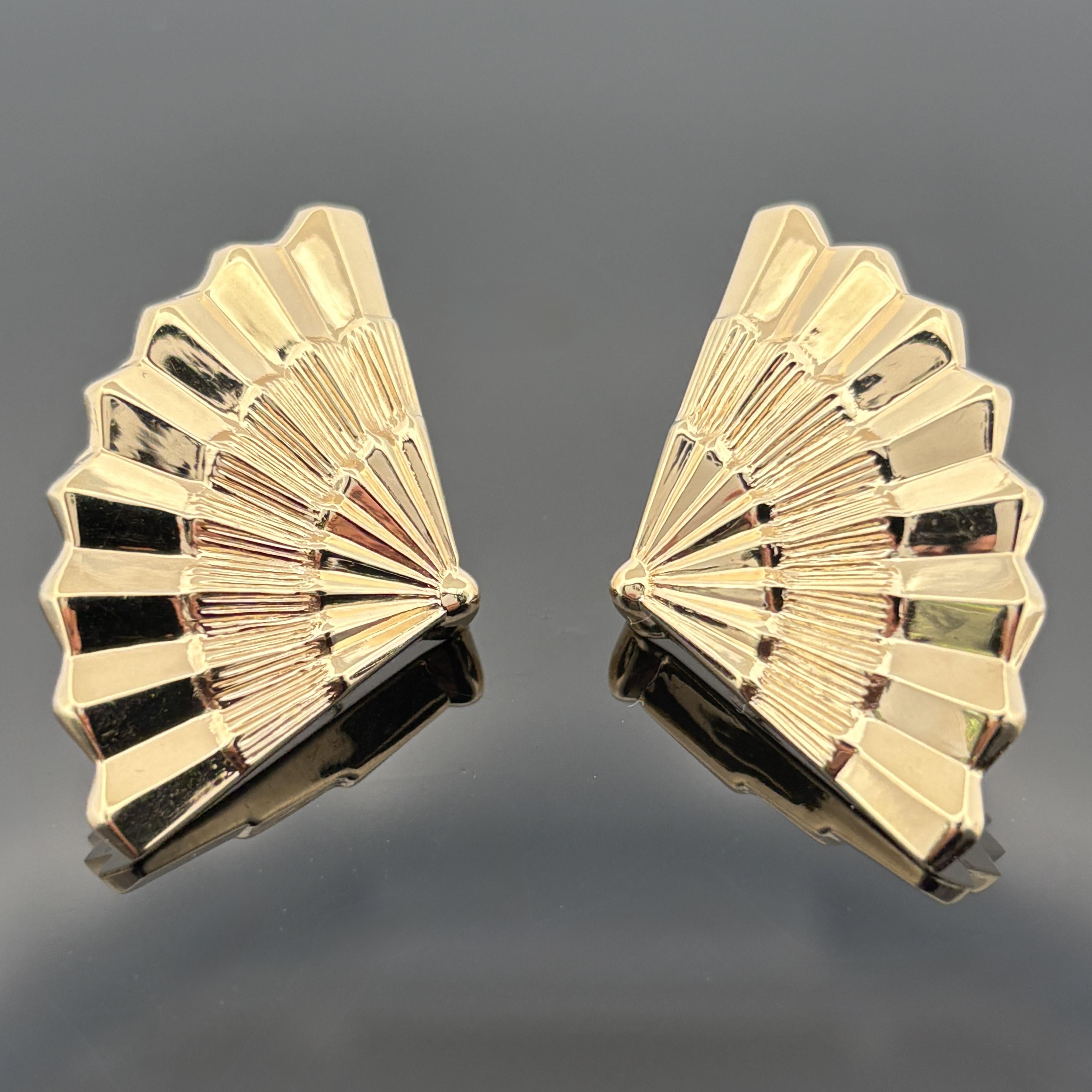 Vintage Fan Earrings 14k Yellow Gold