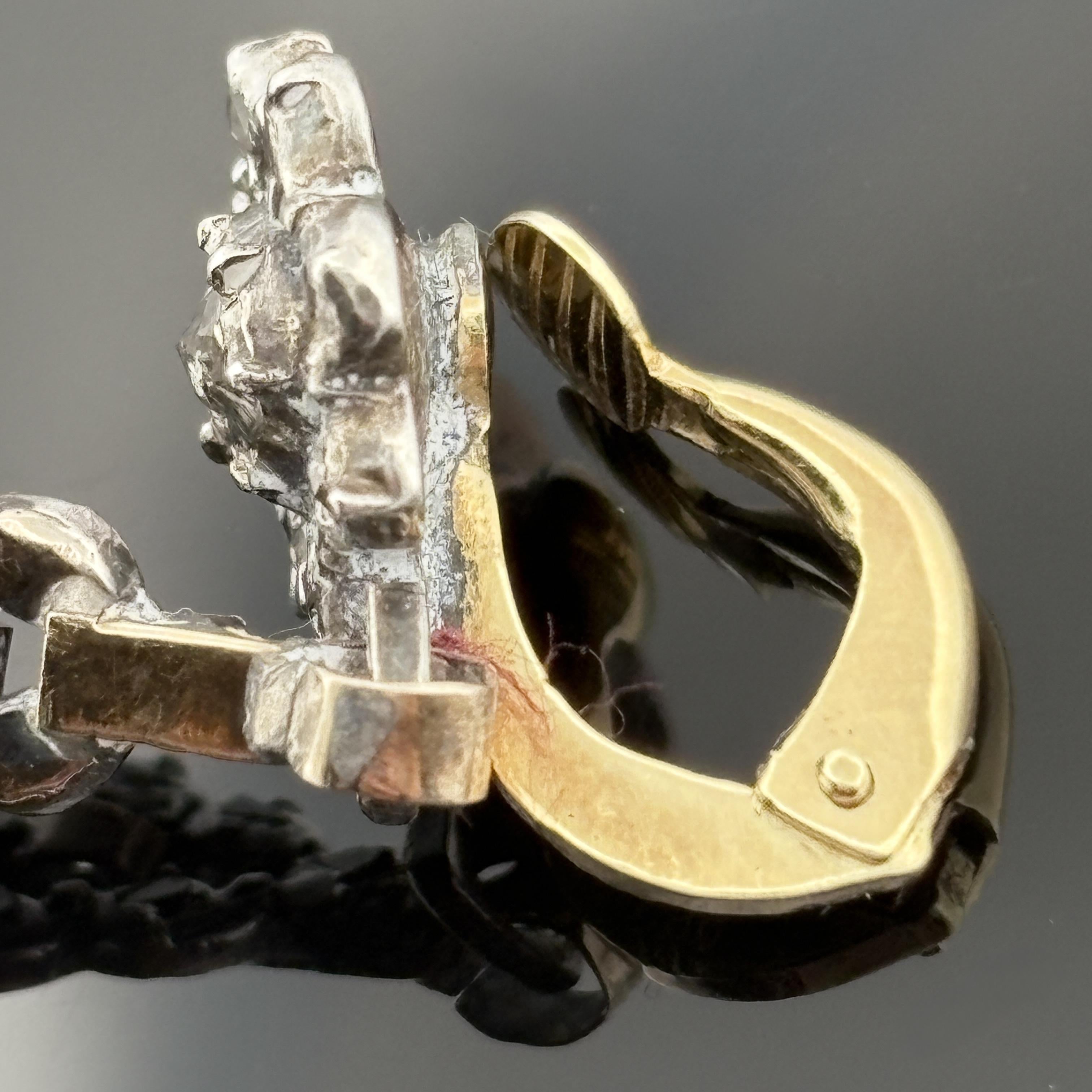 Antique Georgian Rose Cut Diamond Earrings in Silver-Topped 14k Gold, Dutch