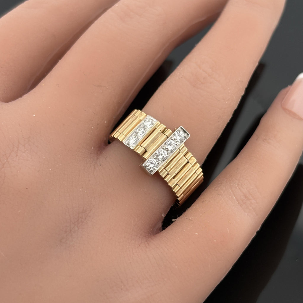 Vintage Adjustable Diamond Belt Ring - 14k