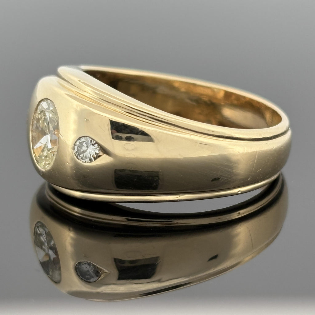 Vintage Oval Diamond Gypsy Ring 14k Yellow Gold, 1.14ctw