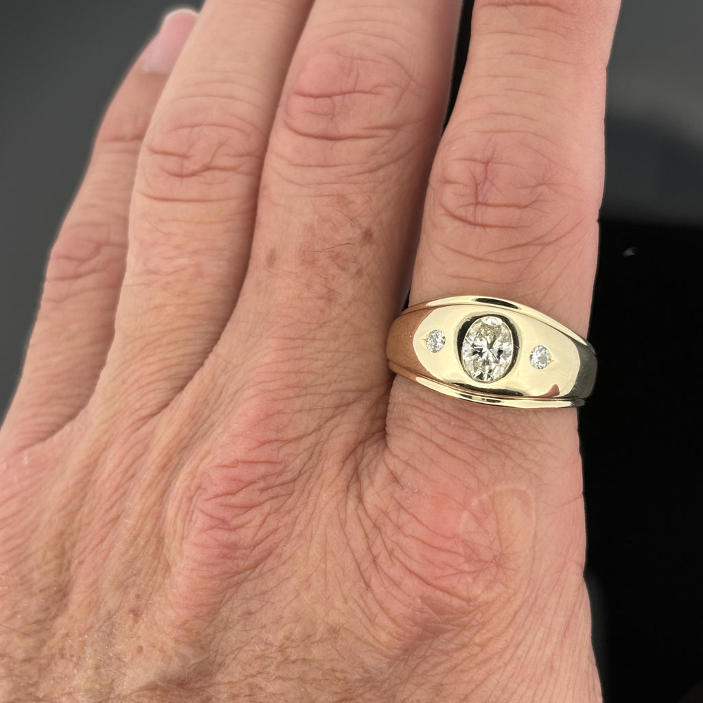 Vintage Oval Diamond Gypsy Ring 14k Yellow Gold, 1.14ctw