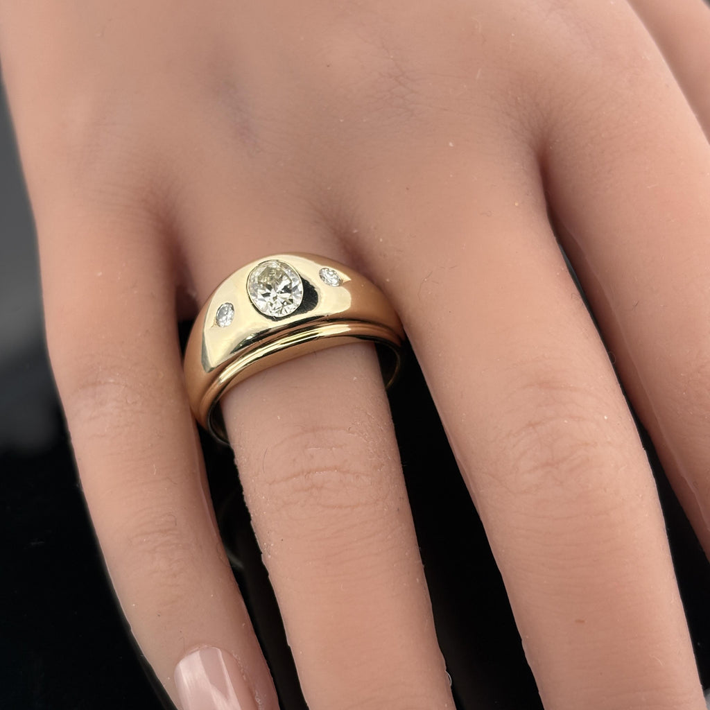 Vintage Oval Diamond Gypsy Ring 14k Yellow Gold, 1.14ctw