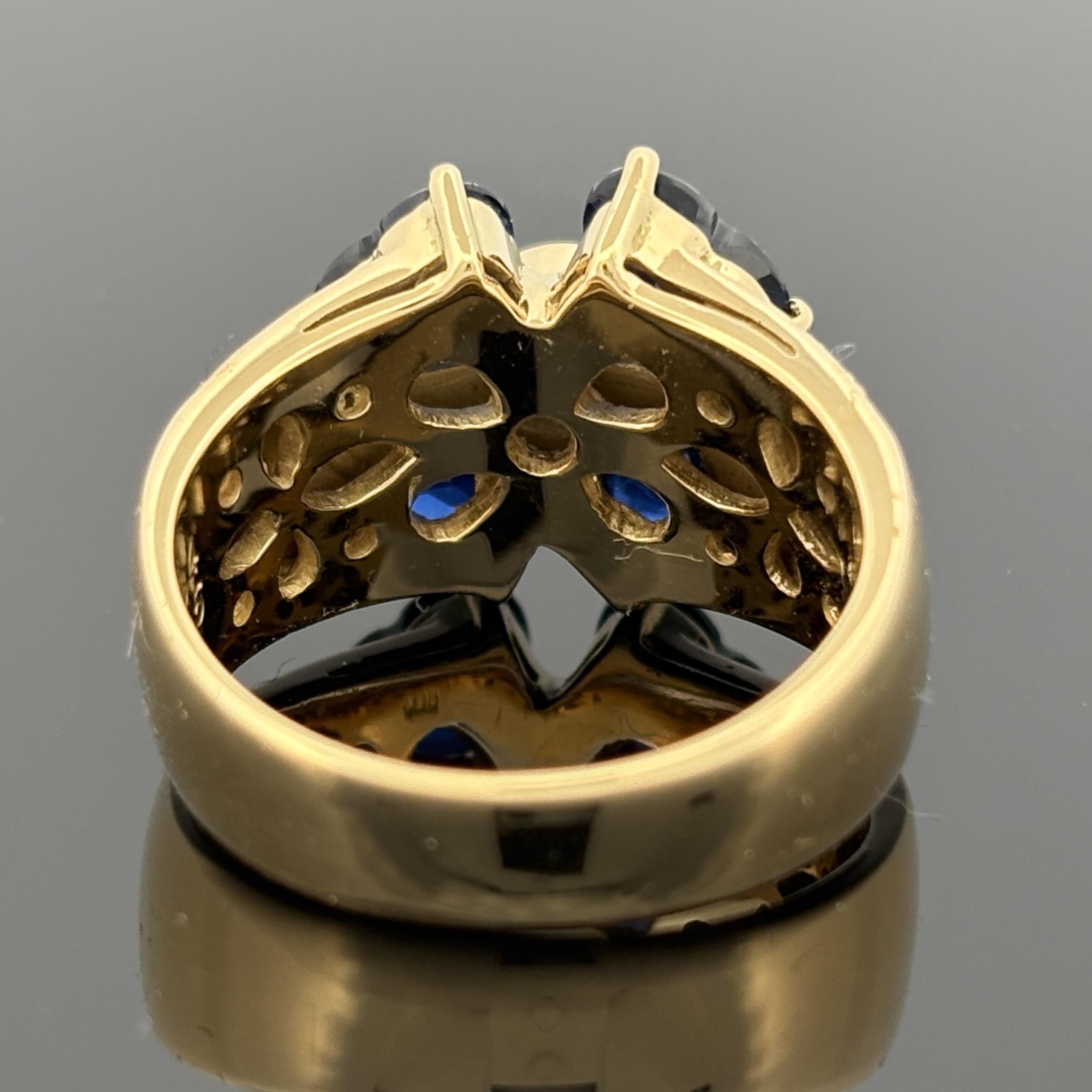 Estate Heart Blue Sapphire & Diamond Ring 18k Gold, 4.29ctw