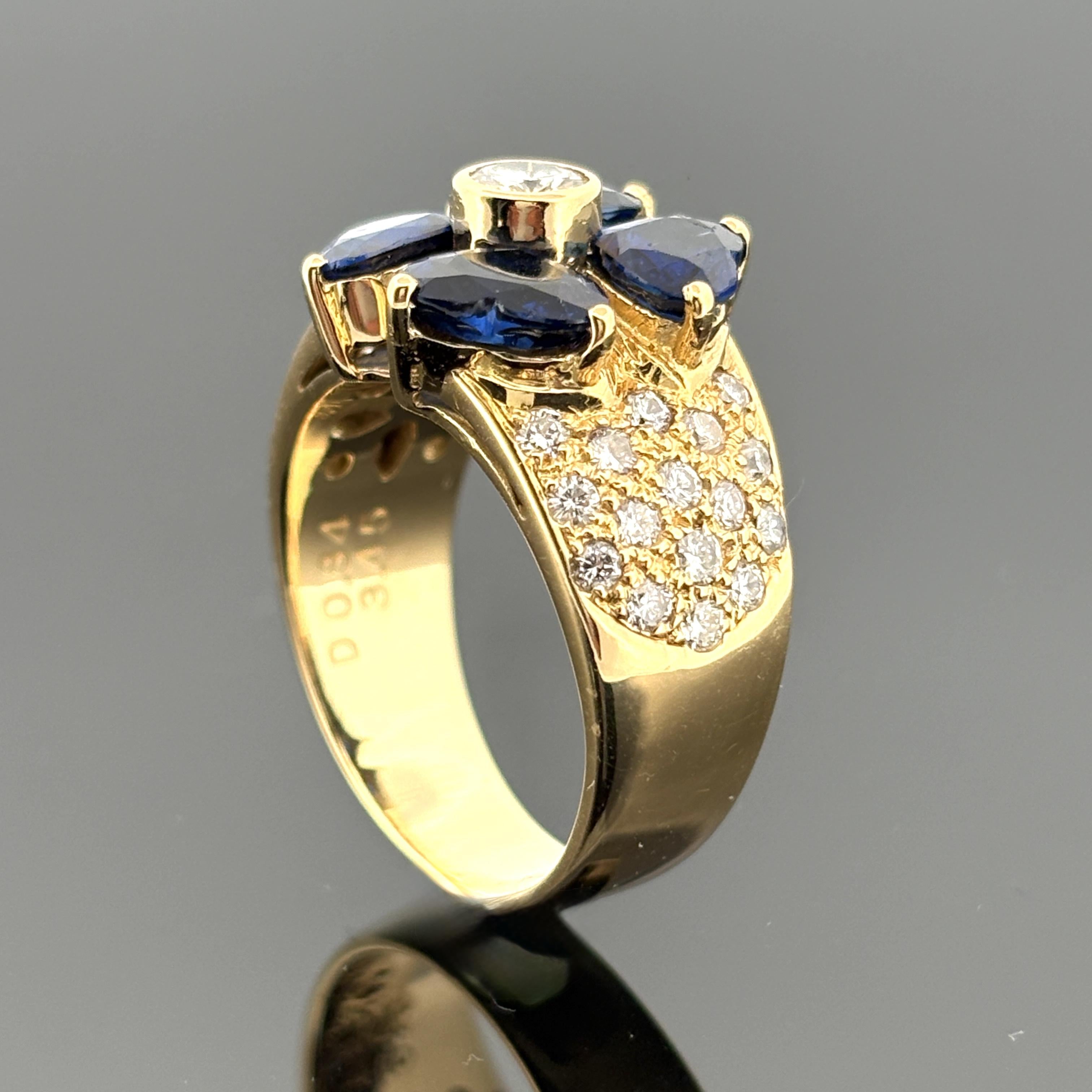 Estate Heart Blue Sapphire & Diamond Ring 18k Gold, 4.29ctw