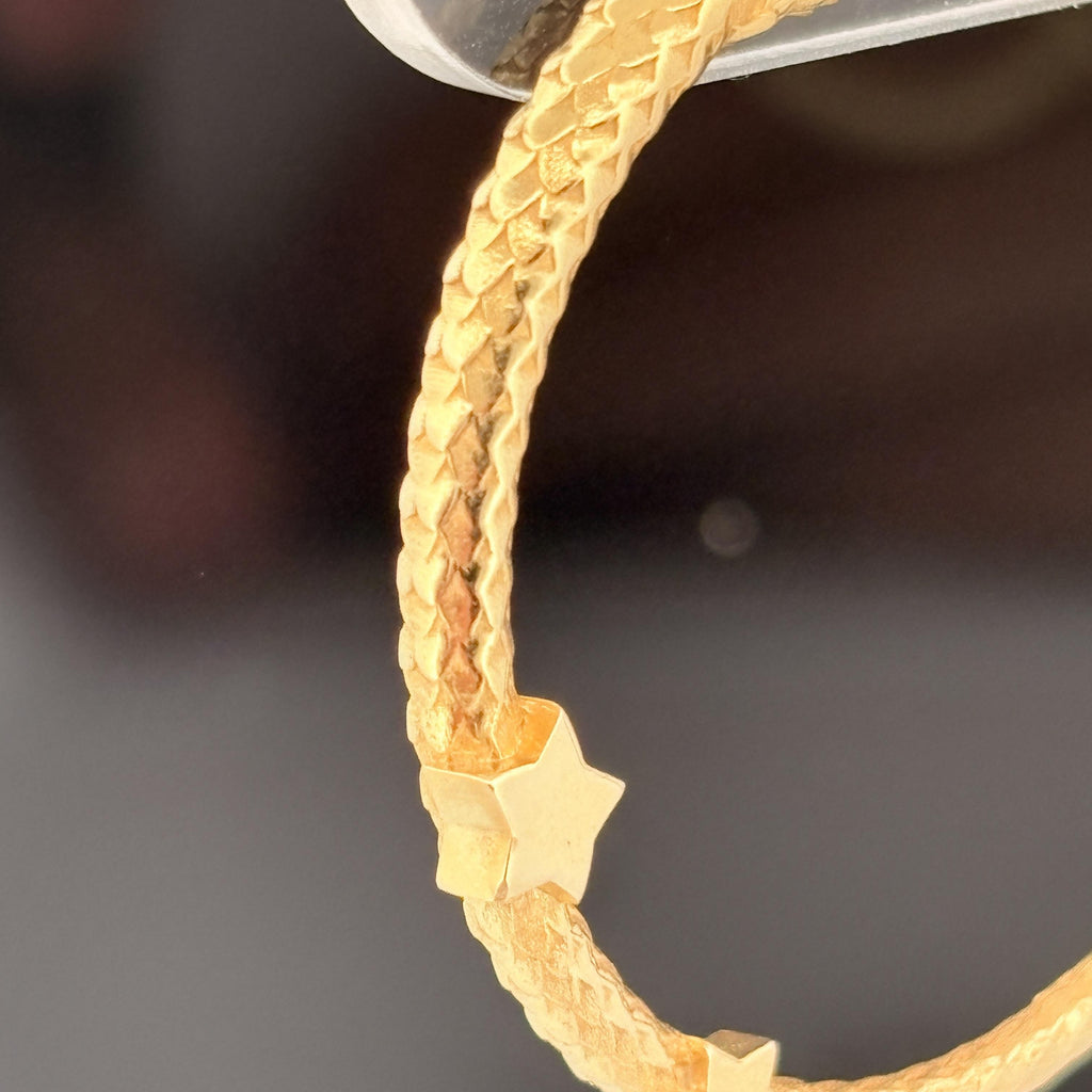 Vintage Serpant & Stars Hoop Earrings 18k Yellow Gold & Diamond, 1.5"