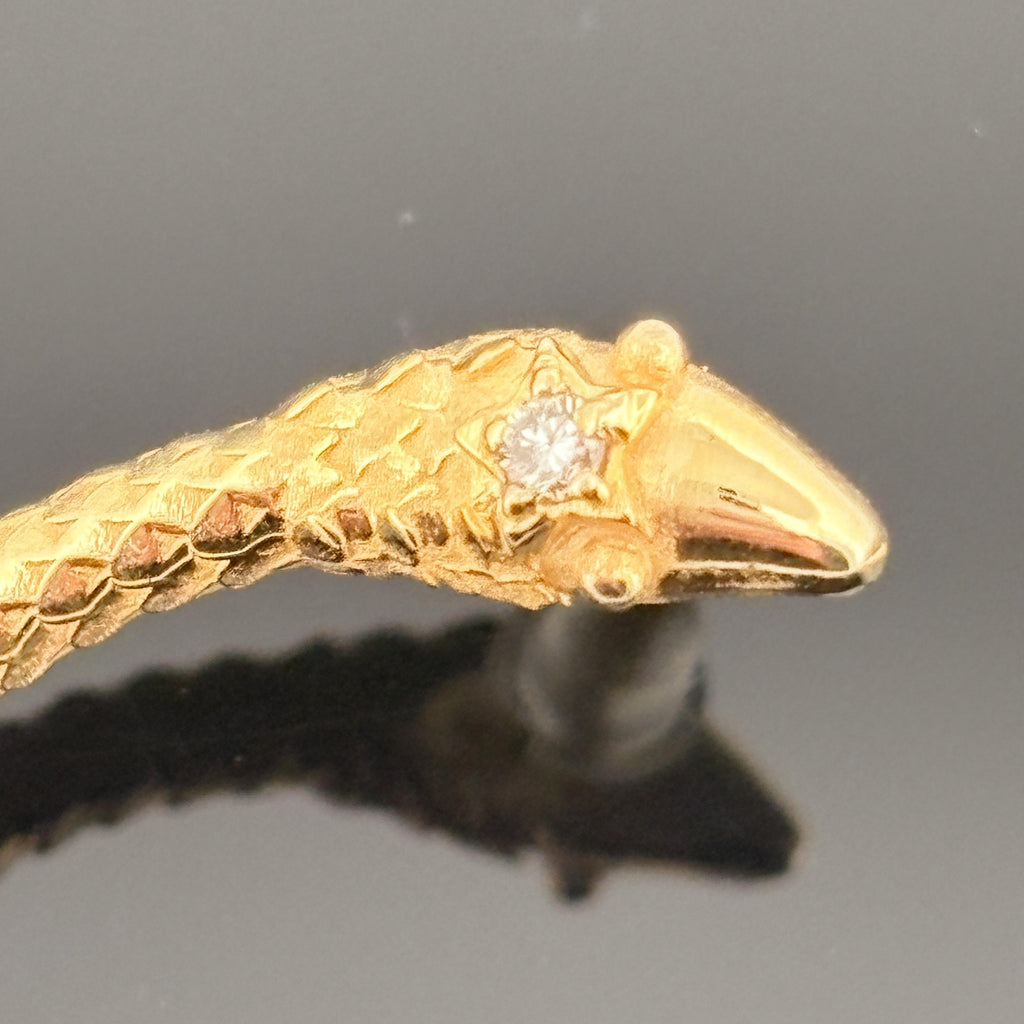 Vintage Serpant & Stars Hoop Earrings 18k Yellow Gold & Diamond, 1.5"