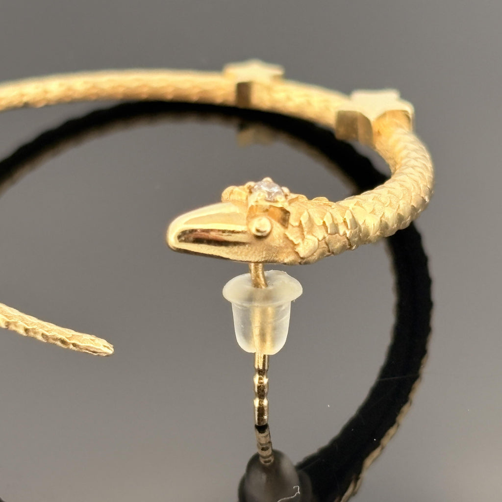 Vintage Serpant & Stars Hoop Earrings 18k Yellow Gold & Diamond, 1.5"
