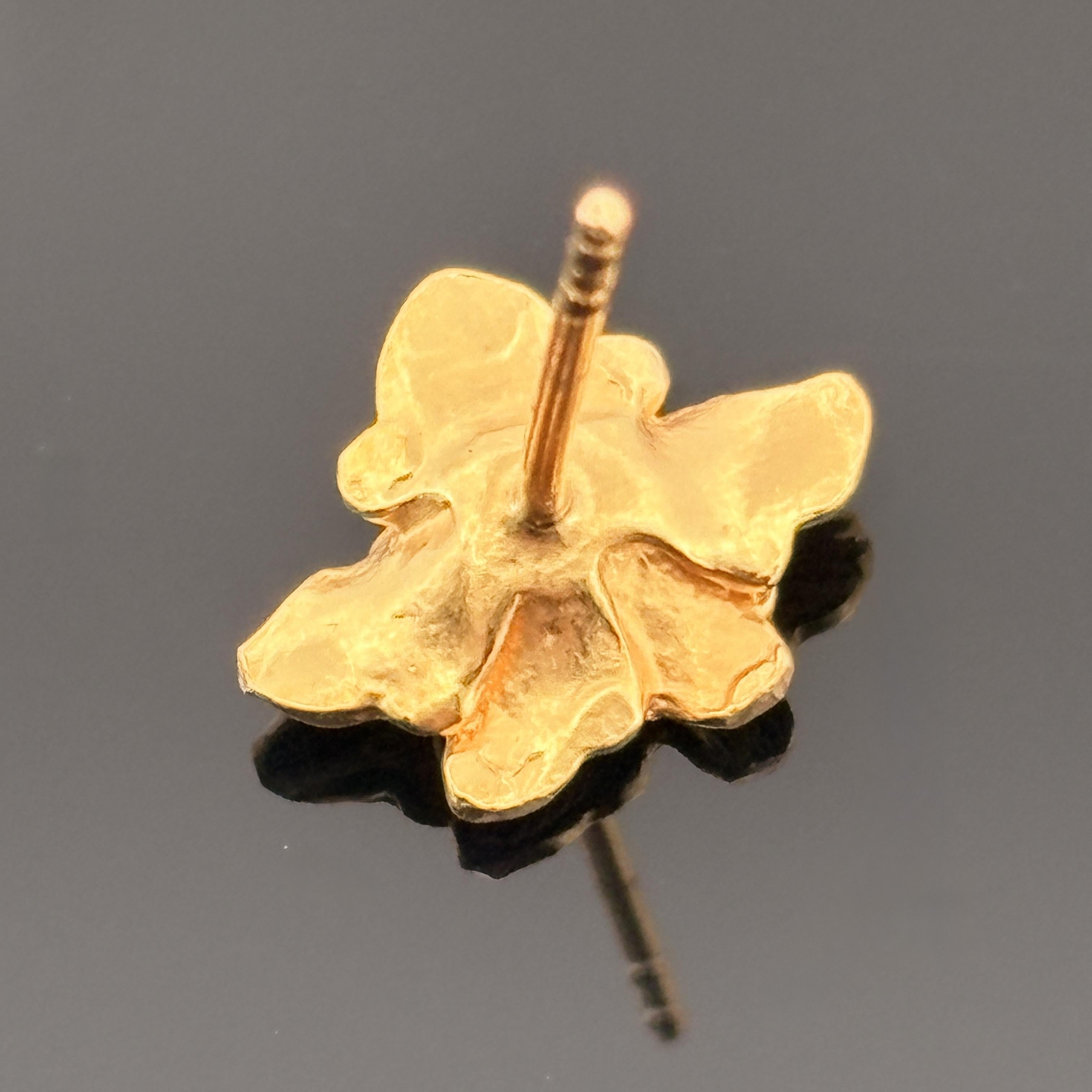 Petite Hibiscus Flower Stud Earrings 22k Yellow Gold