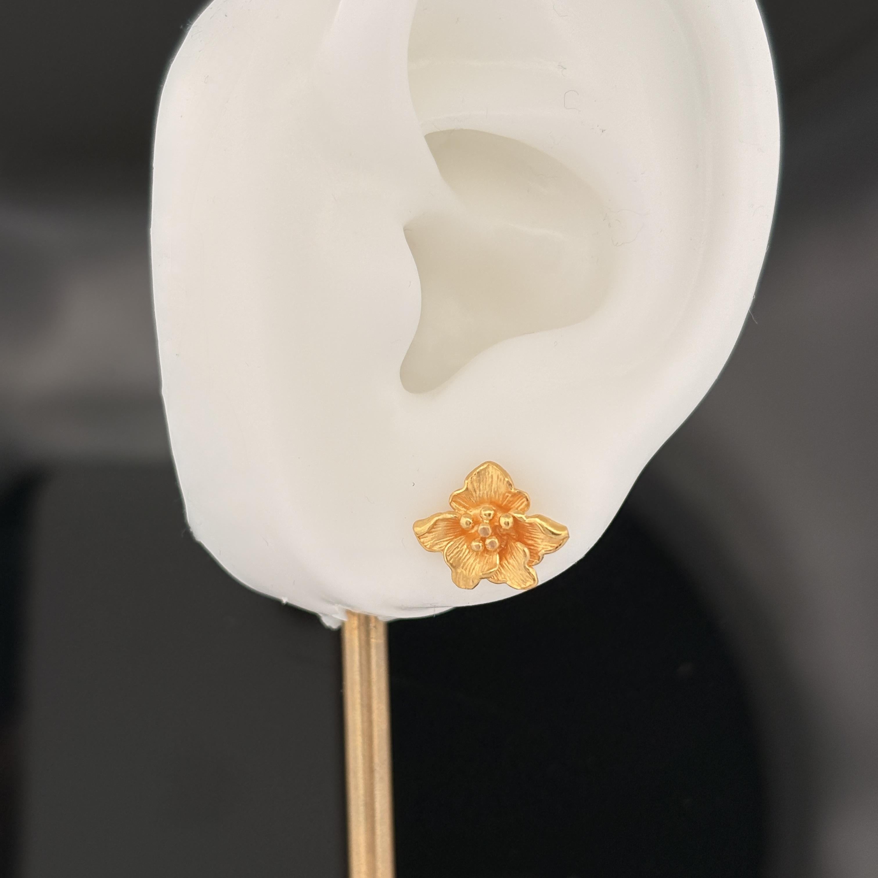 Petite Hibiscus Flower Stud Earrings 22k Yellow Gold