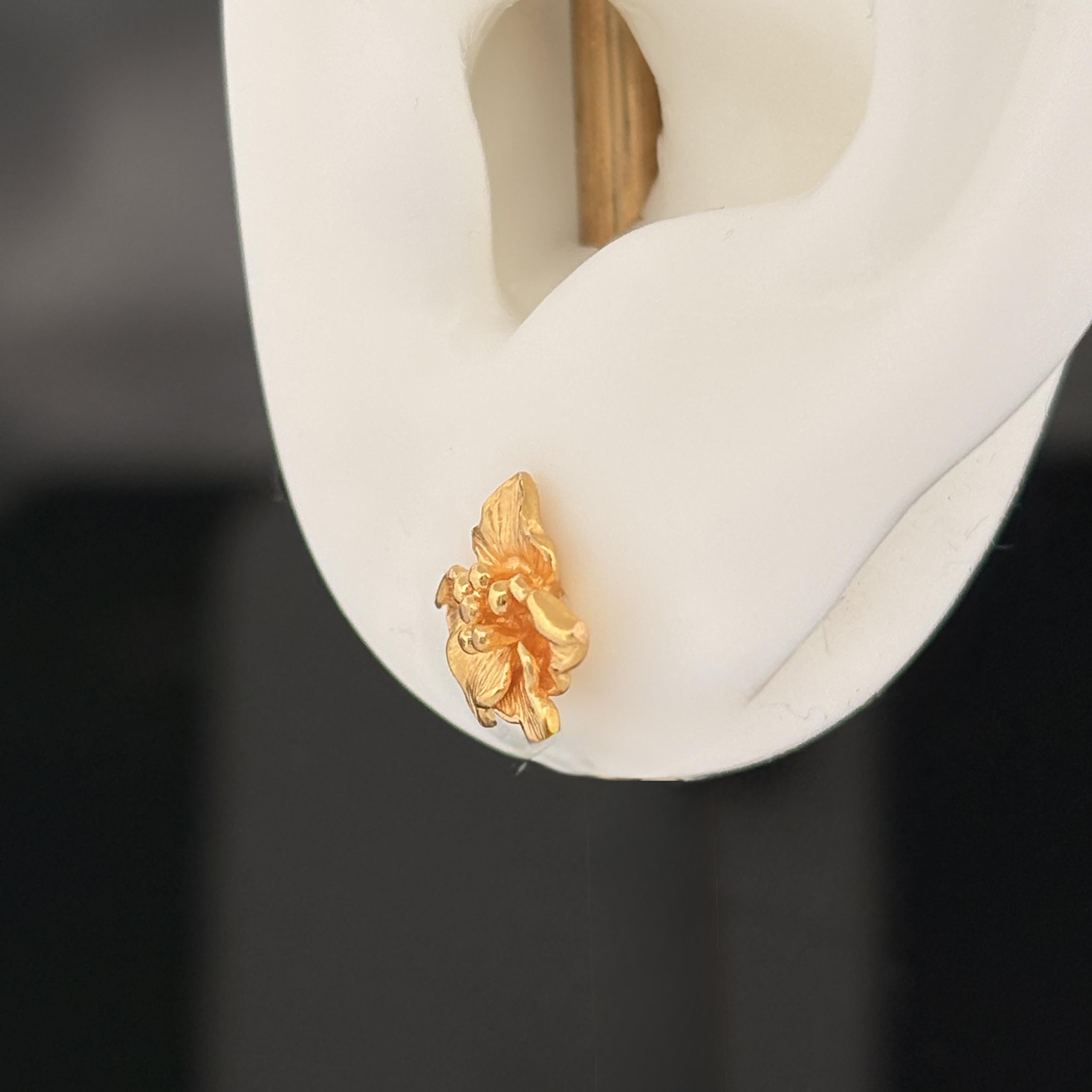 Petite Hibiscus Flower Stud Earrings 22k Yellow Gold