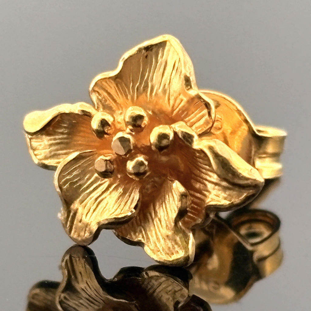 Petite Hibiscus Flower Stud Earrings 22k Yellow Gold