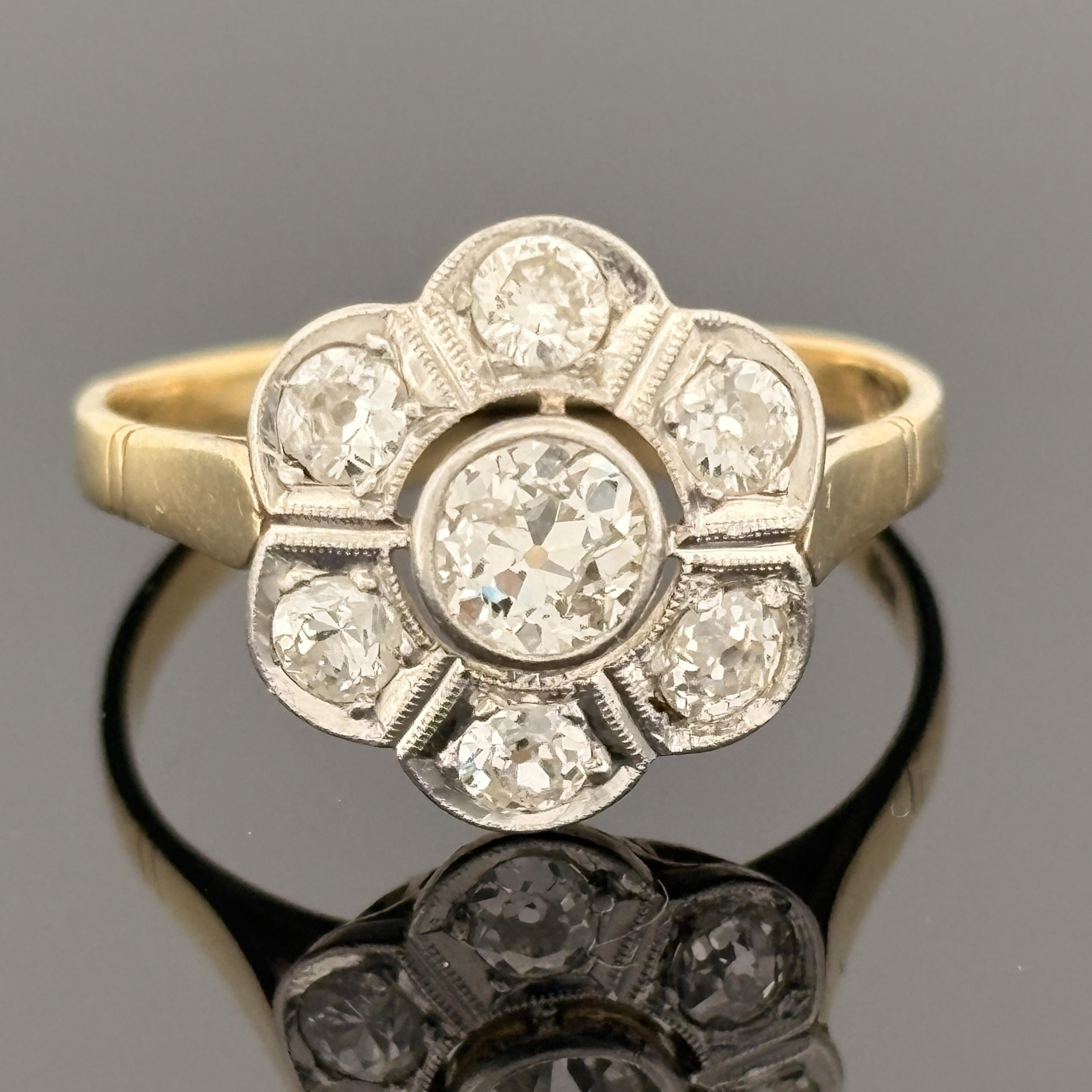 Antique Edwardian Old European Cut Diamond Cluster Ring ~1.00ctw