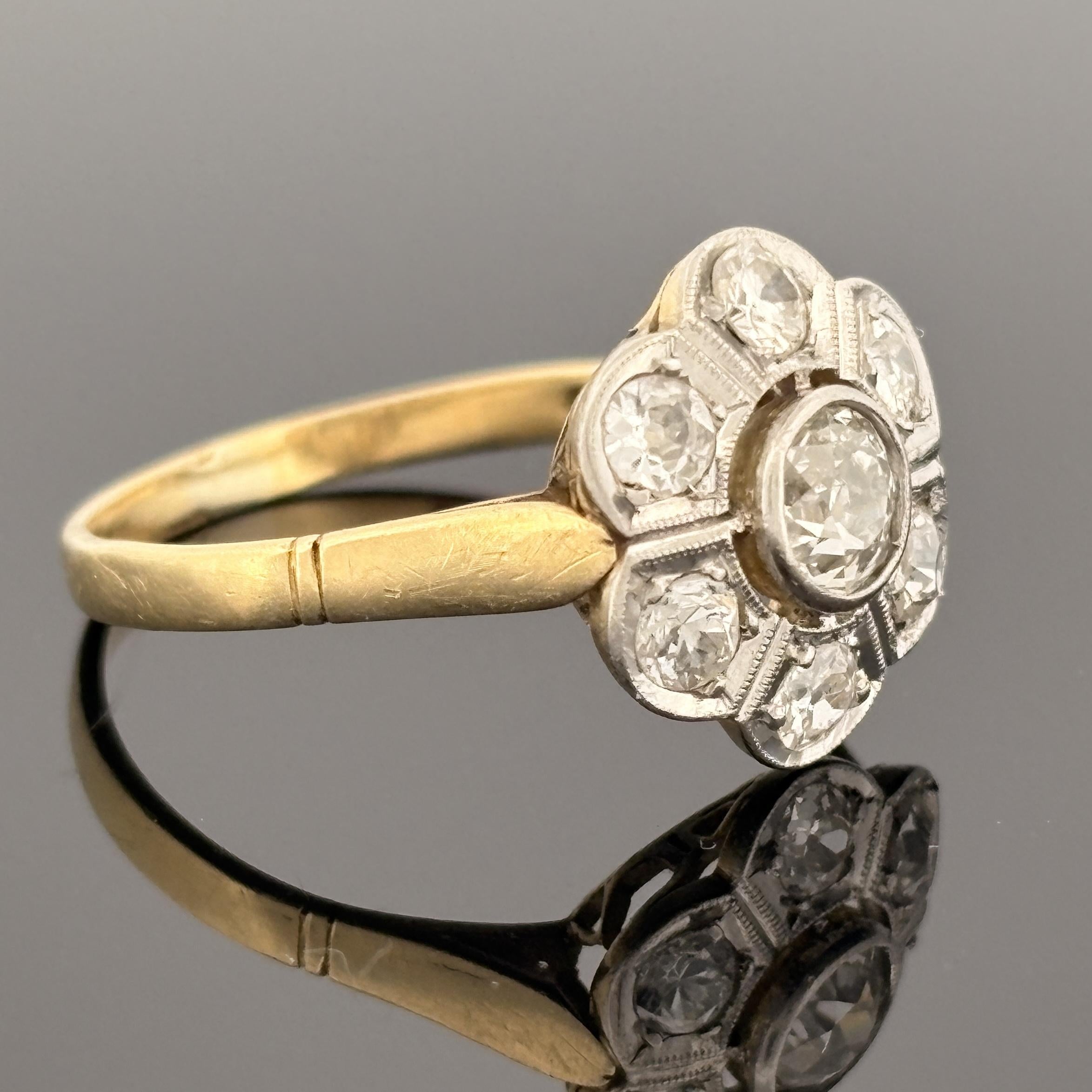 Antique Edwardian Old European Cut Diamond Cluster Ring ~1.00ctw