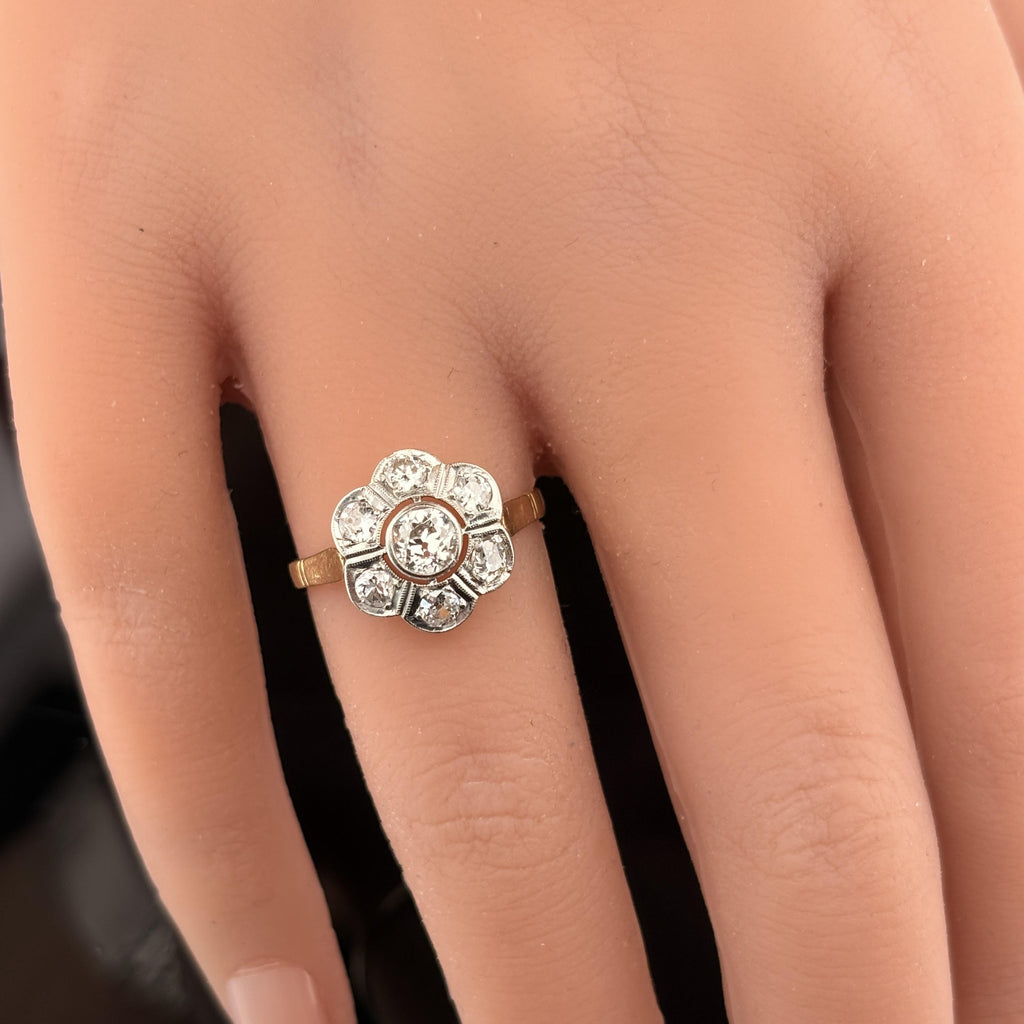 Antique Edwardian Old European Cut Diamond Cluster Ring ~1.00ctw