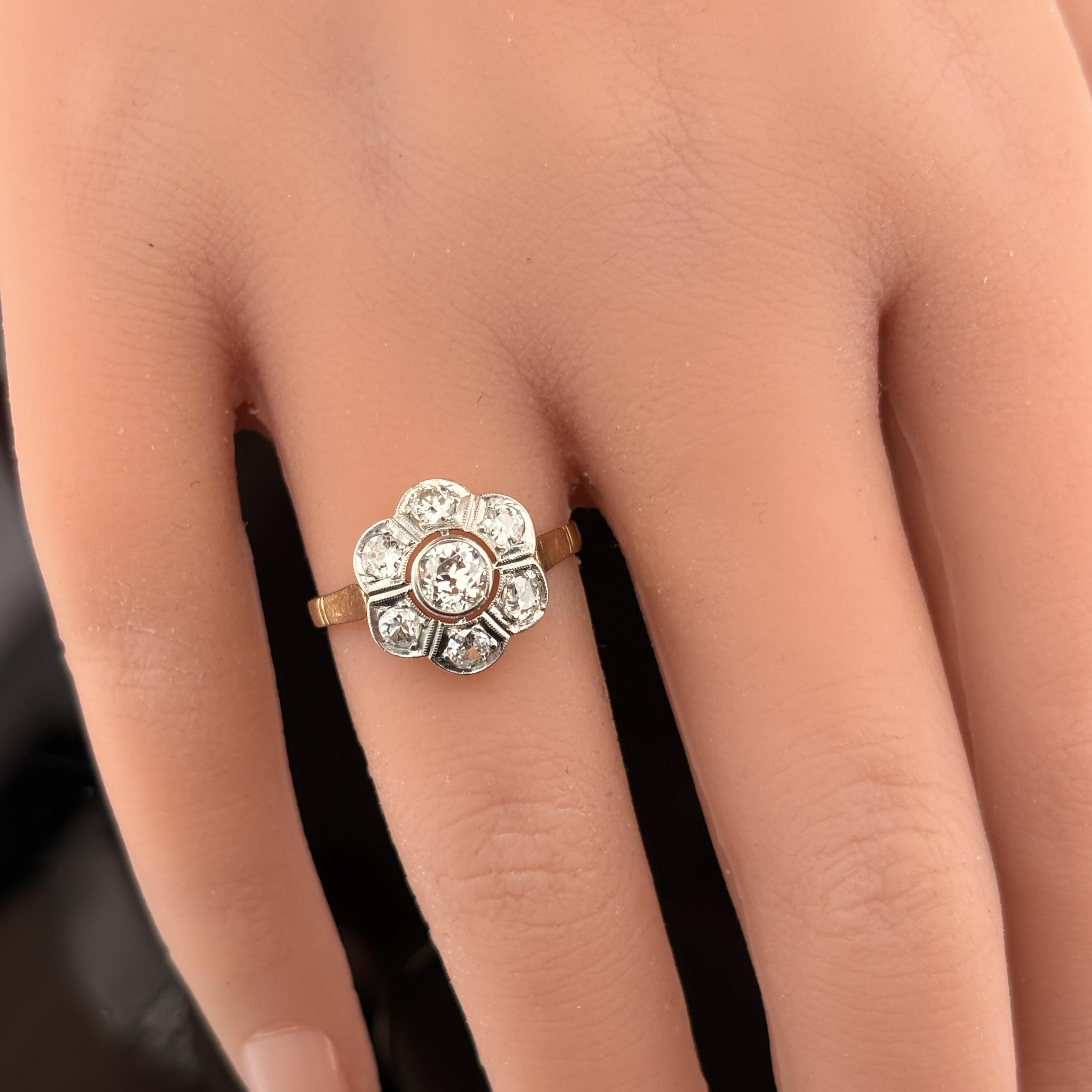 Antique Edwardian Old European Cut Diamond Cluster Ring ~1.00ctw