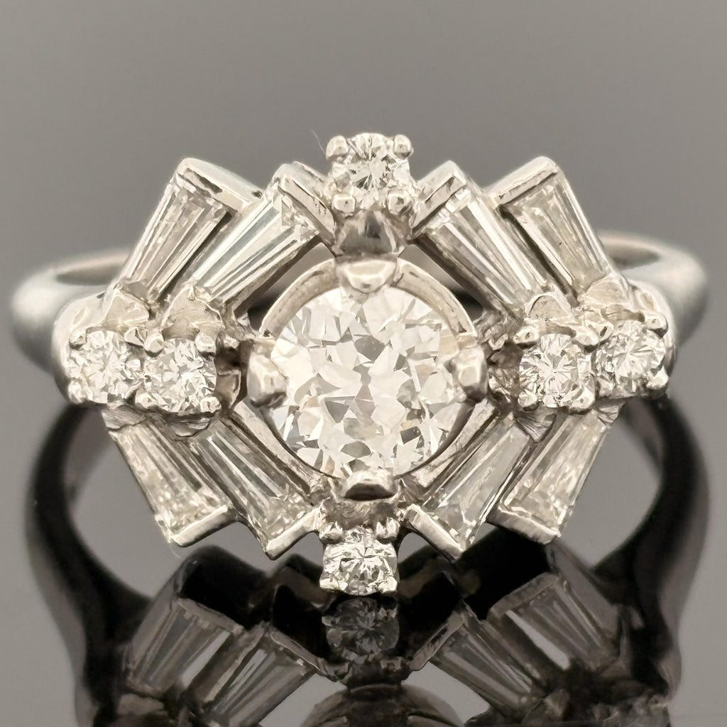 Vintage Mid-Century Platinum European Cut Diamond Cocktail Ring 1.87ctw