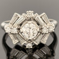 Vintage Mid-Century Platinum European Cut Diamond Cocktail Ring 1.87ctw