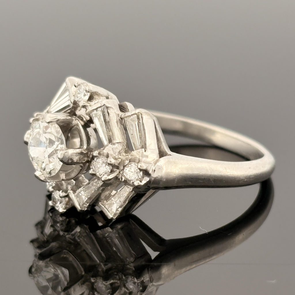 Vintage Mid-Century Platinum European Cut Diamond Cocktail Ring 1.87ctw