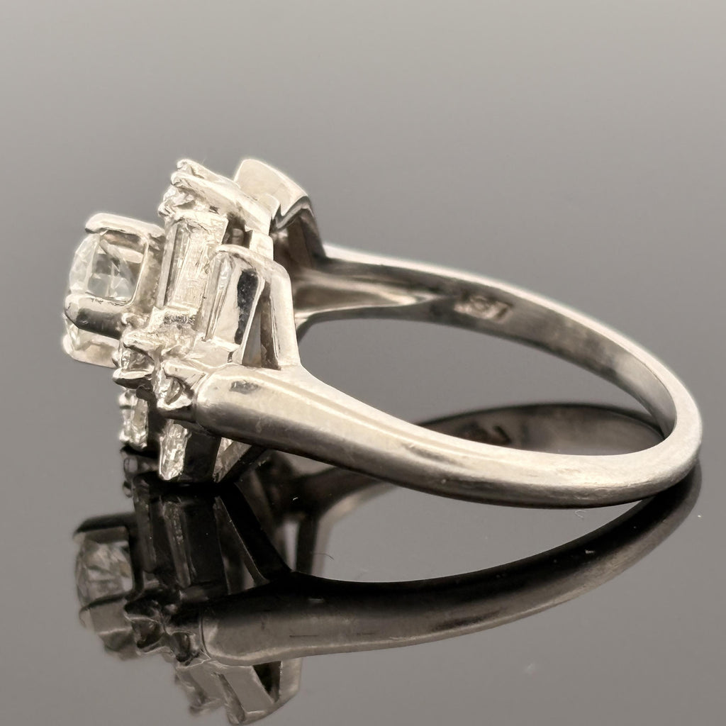 Vintage Mid-Century Platinum European Cut Diamond Cocktail Ring 1.87ctw