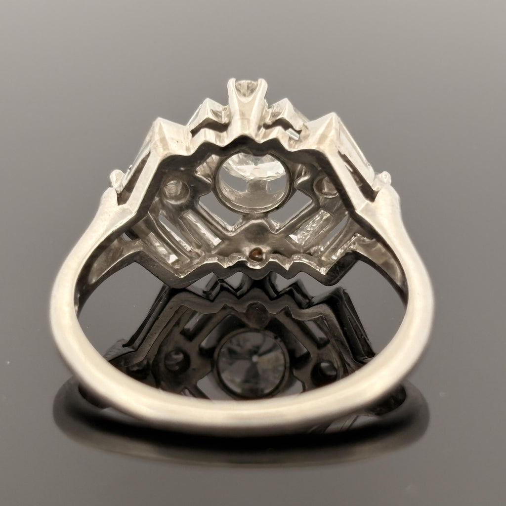 Vintage Mid-Century Platinum European Cut Diamond Cocktail Ring 1.87ctw
