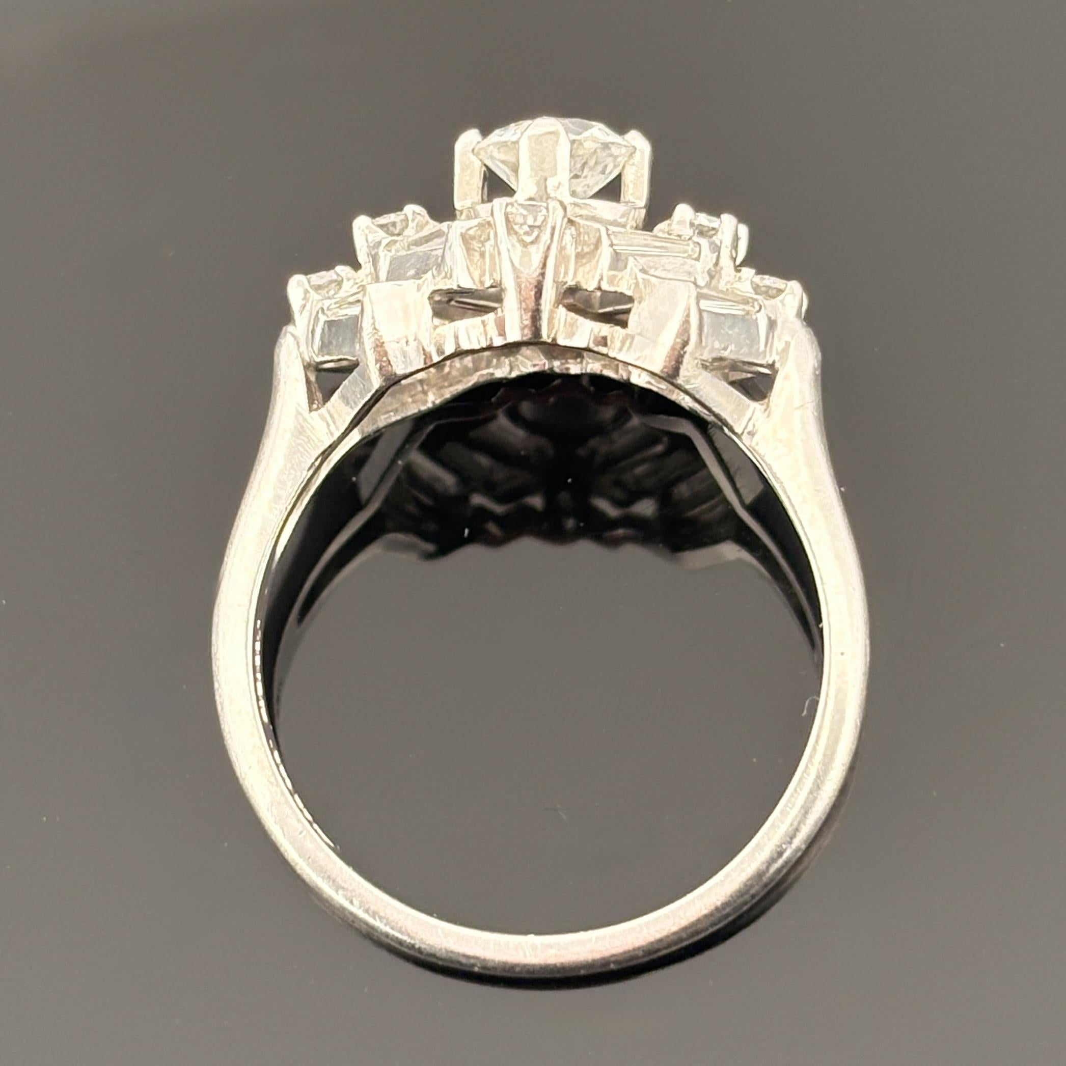 Vintage Mid-Century Platinum European Cut Diamond Cocktail Ring 1.87ctw