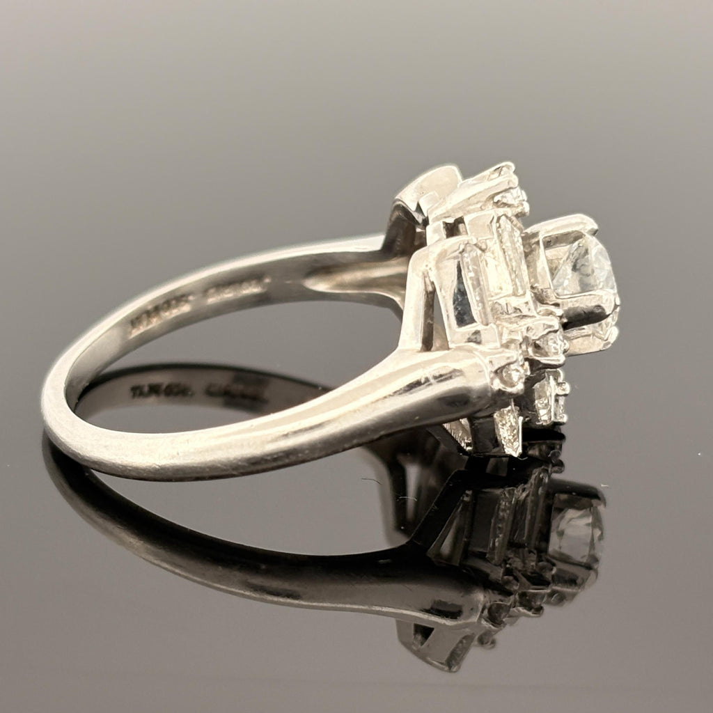 Vintage Mid-Century Platinum European Cut Diamond Cocktail Ring 1.87ctw