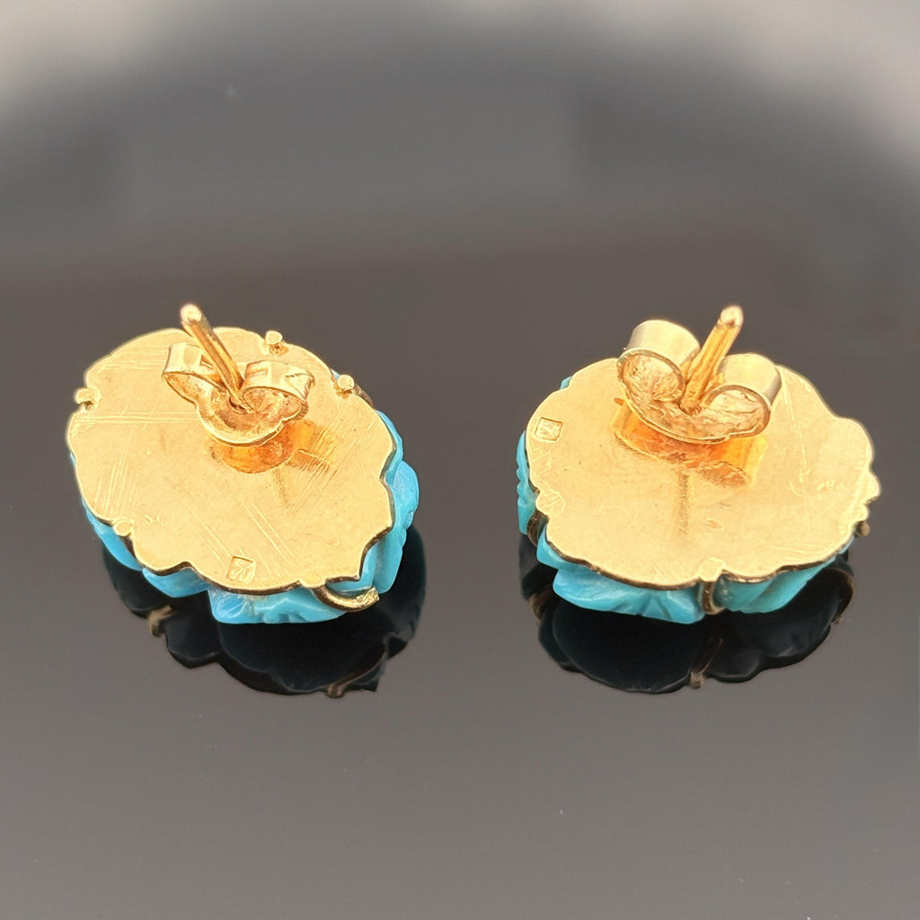 Estate Fine Turquoise Carving Earrings 18k w/ GIA Report