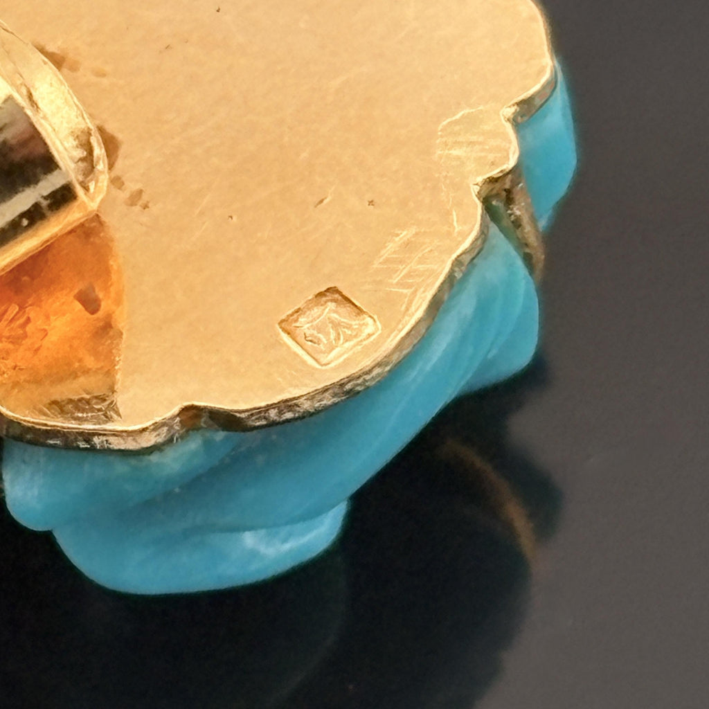 Estate Fine Turquoise Carving Earrings 18k w/ GIA Report