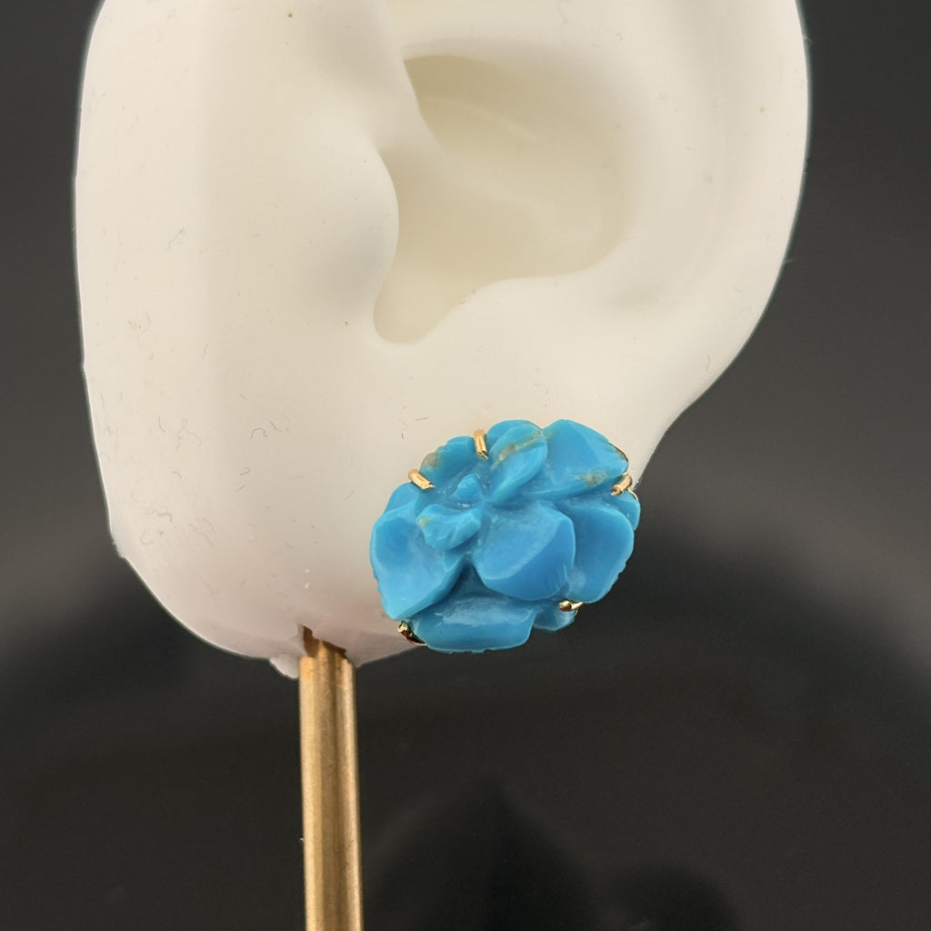 Estate Fine Turquoise Carving Earrings 18k w/ GIA Report