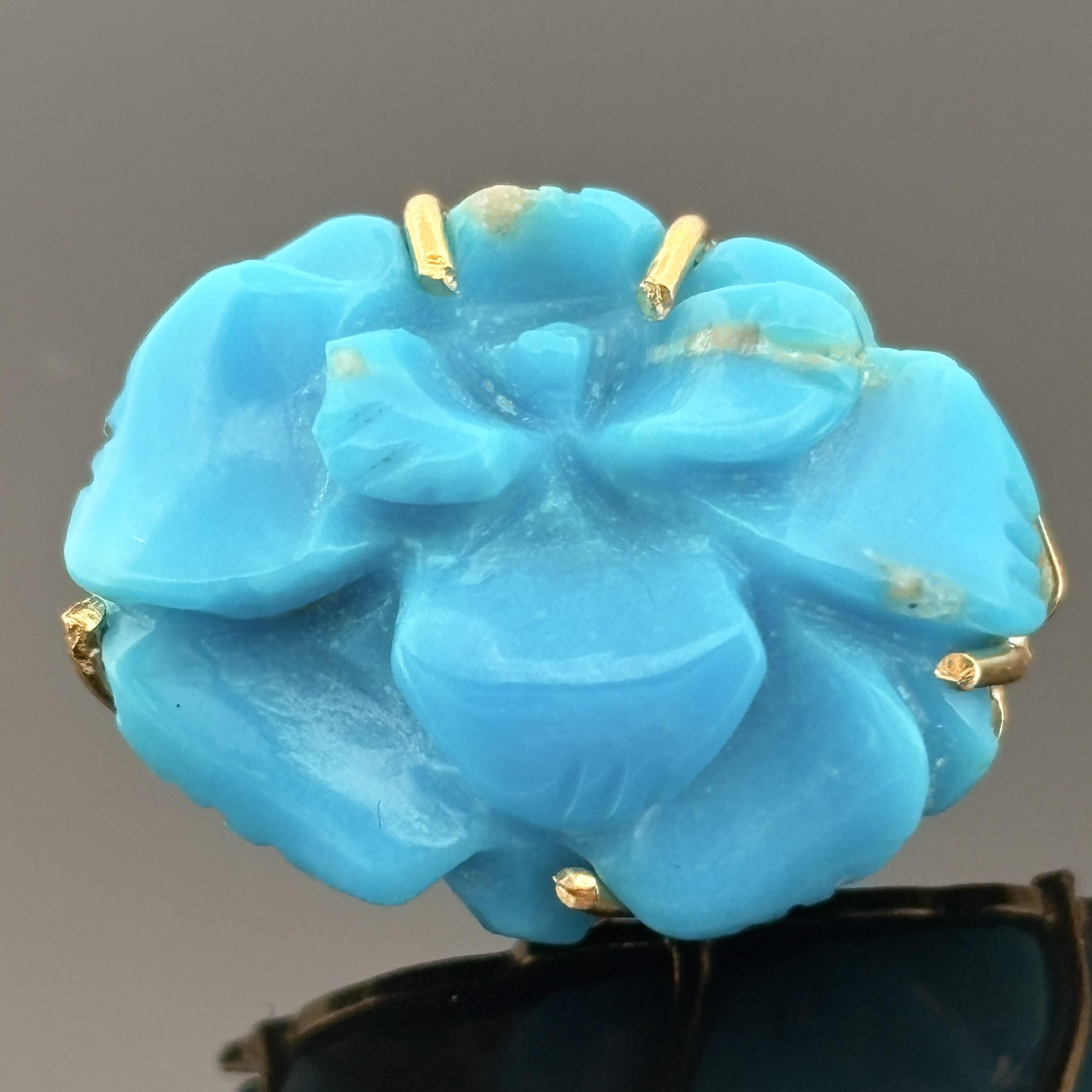 Estate Fine Turquoise Carving Earrings 18k w/ GIA Report