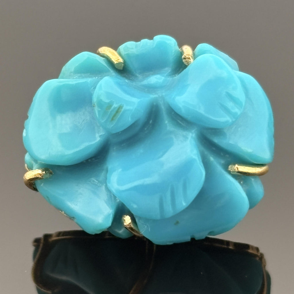 Estate Fine Turquoise Carving Earrings 18k w/ GIA Report
