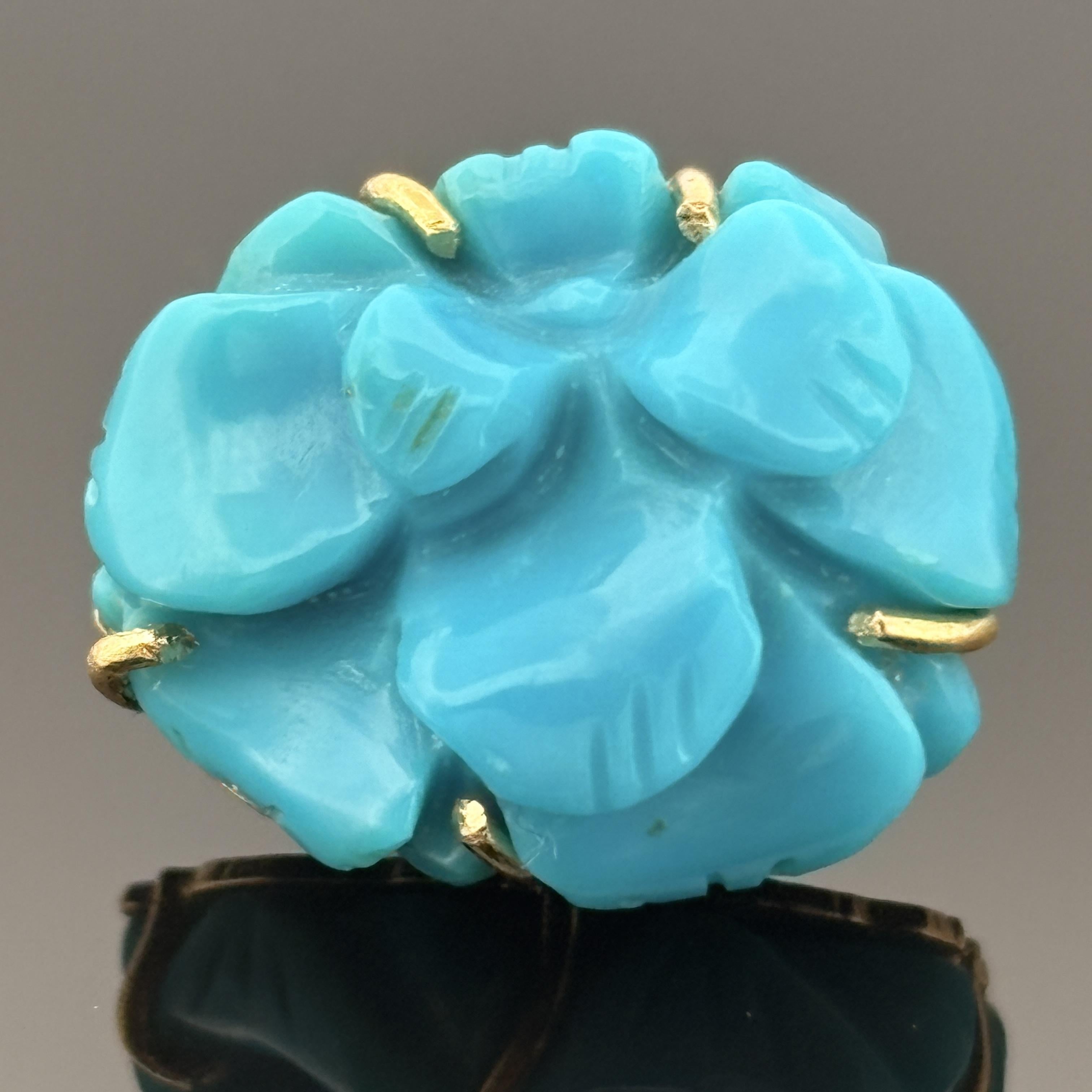 Estate Fine Turquoise Carving Earrings 18k w/ GIA Report