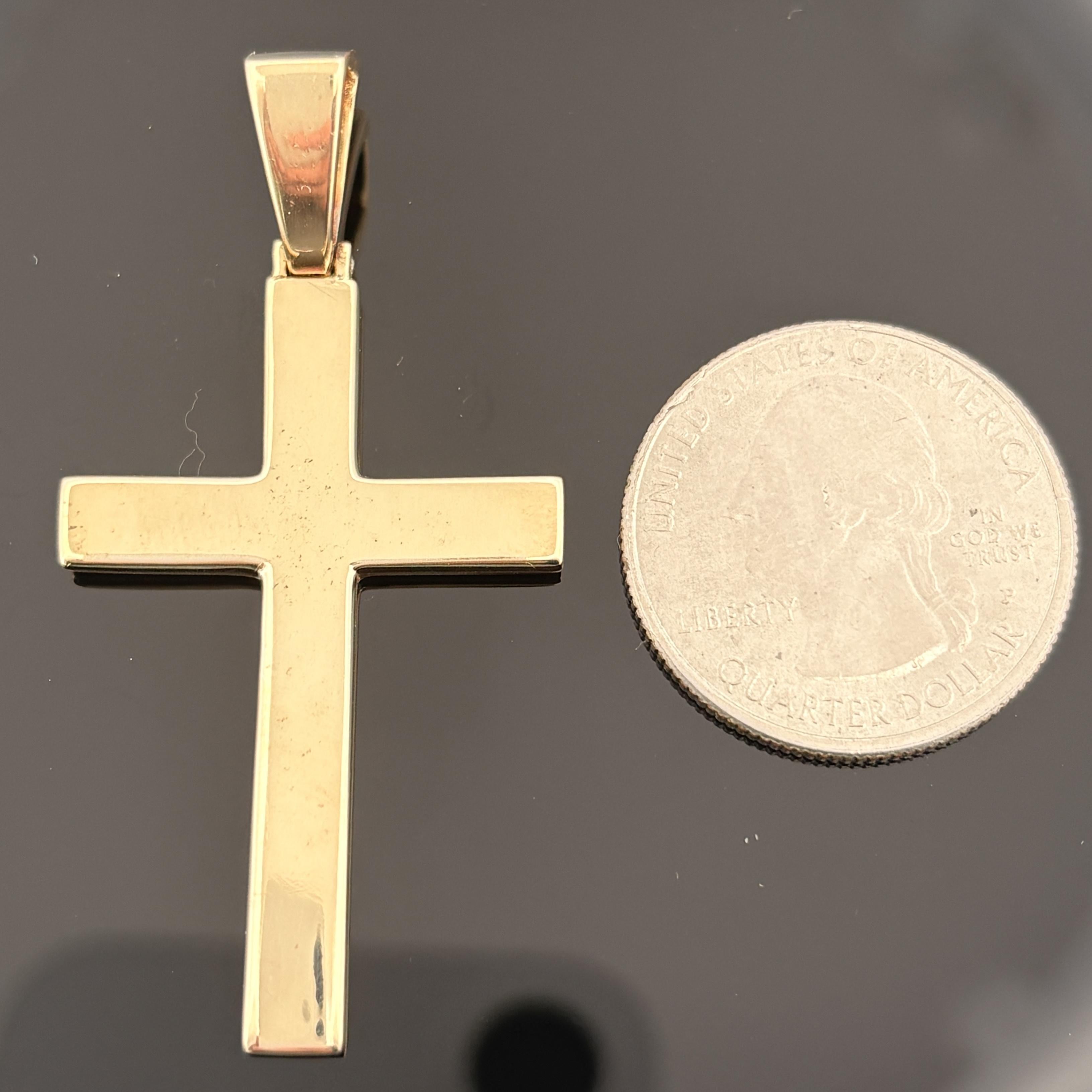 Large Solid 14k Gold Cross Pendant w/ Bail for Thicker Chains