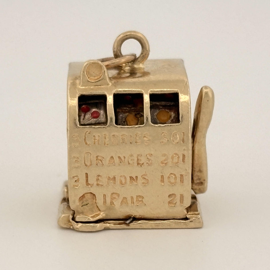 Vintage Slot Machine 14k Gold Charm Pendant - Functional