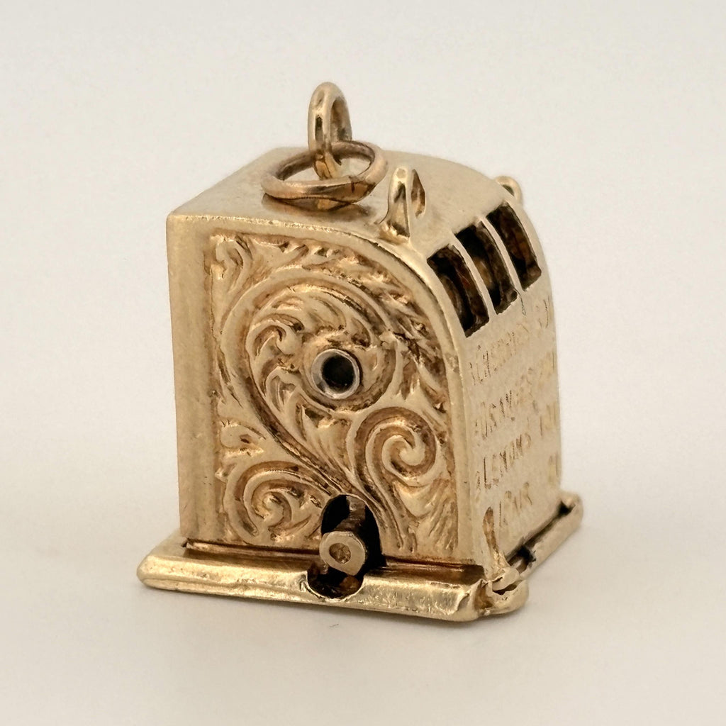 Vintage Slot Machine 14k Gold Charm Pendant - Functional