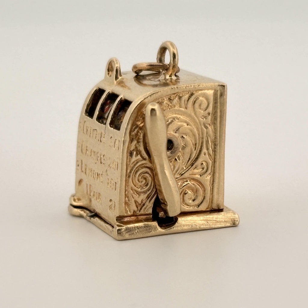 Vintage Slot Machine 14k Gold Charm Pendant - Functional