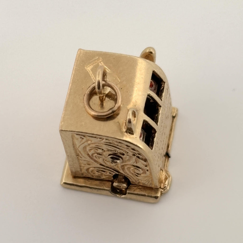 Vintage Slot Machine 14k Gold Charm Pendant - Functional