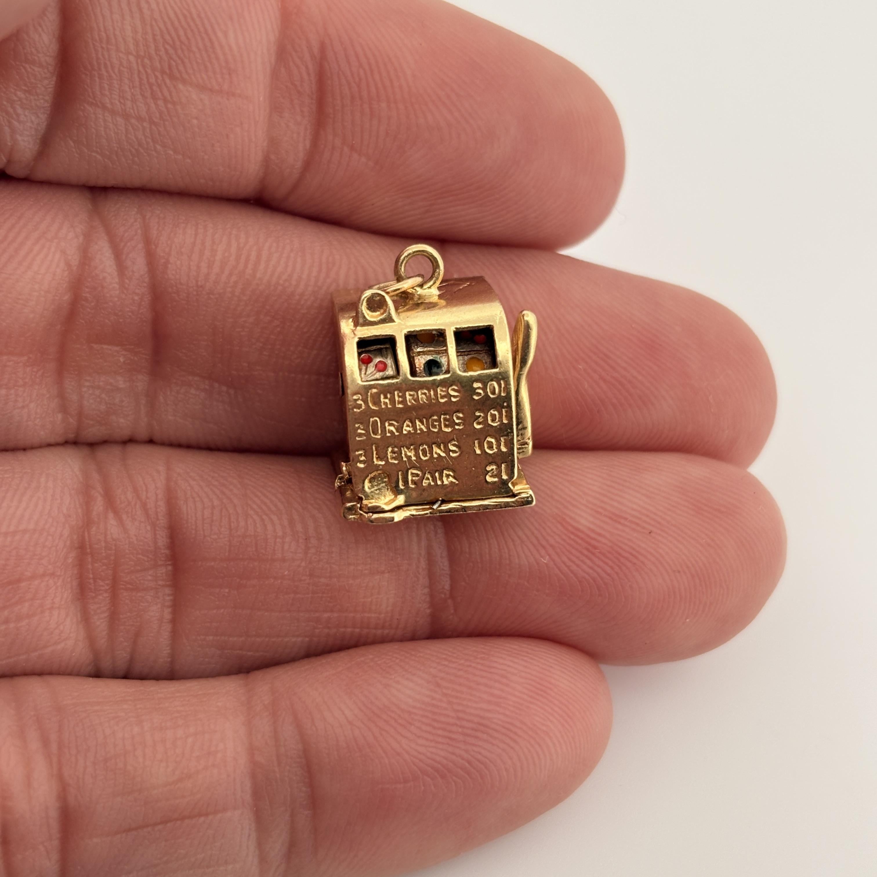 Vintage Slot Machine 14k Gold Charm Pendant - Functional