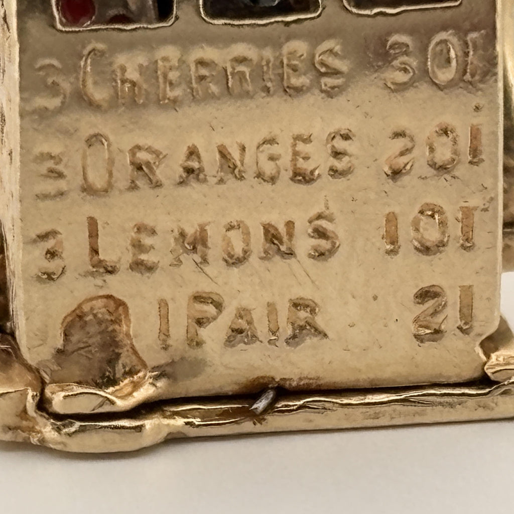 Vintage Slot Machine 14k Gold Charm Pendant - Functional
