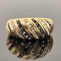 Vintage 1970's Sapphire & Diamond Low Dome Band 18k Yellow Gold