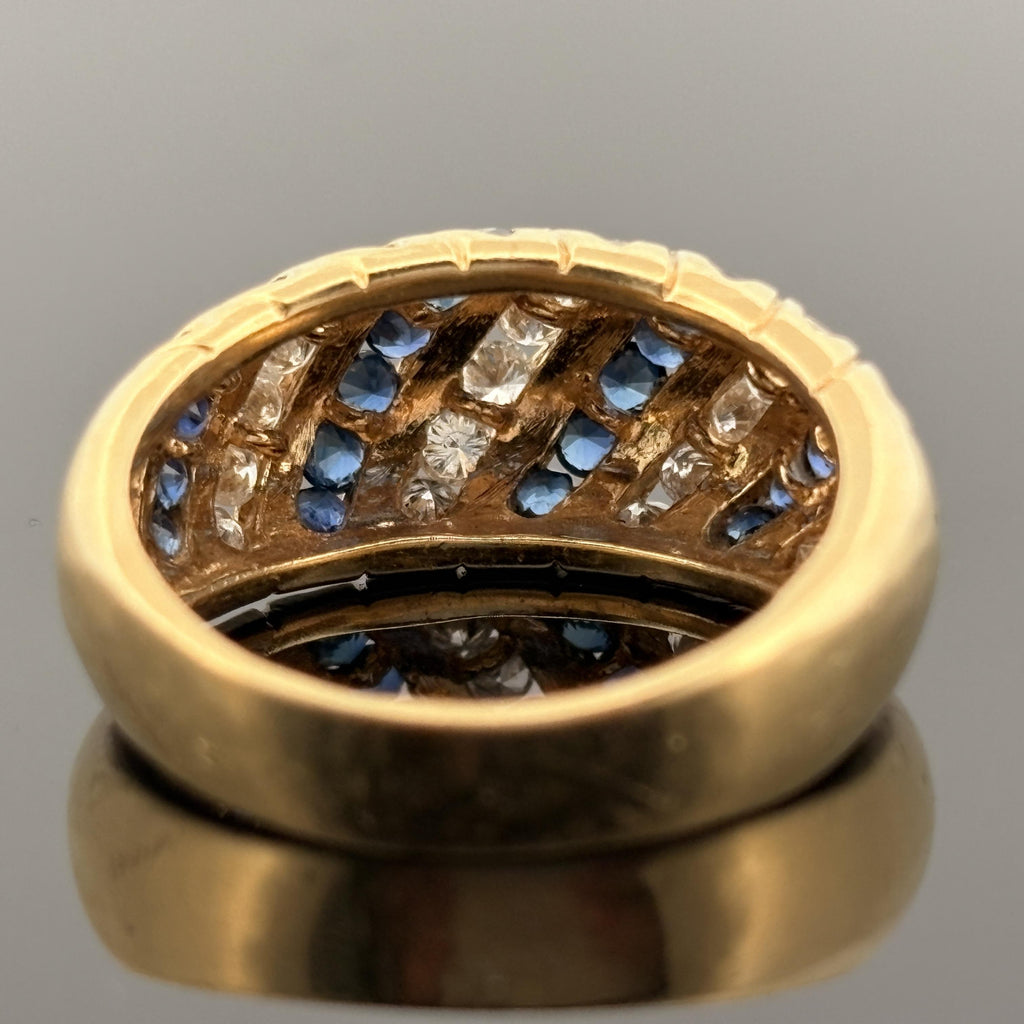 Vintage 1970's Sapphire & Diamond Low Dome Band 18k Yellow Gold