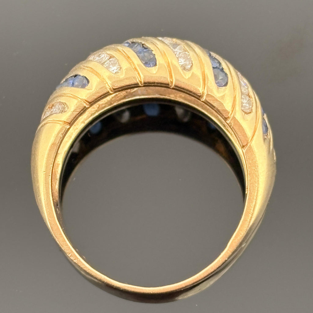 Vintage 1970's Sapphire & Diamond Low Dome Band 18k Yellow Gold