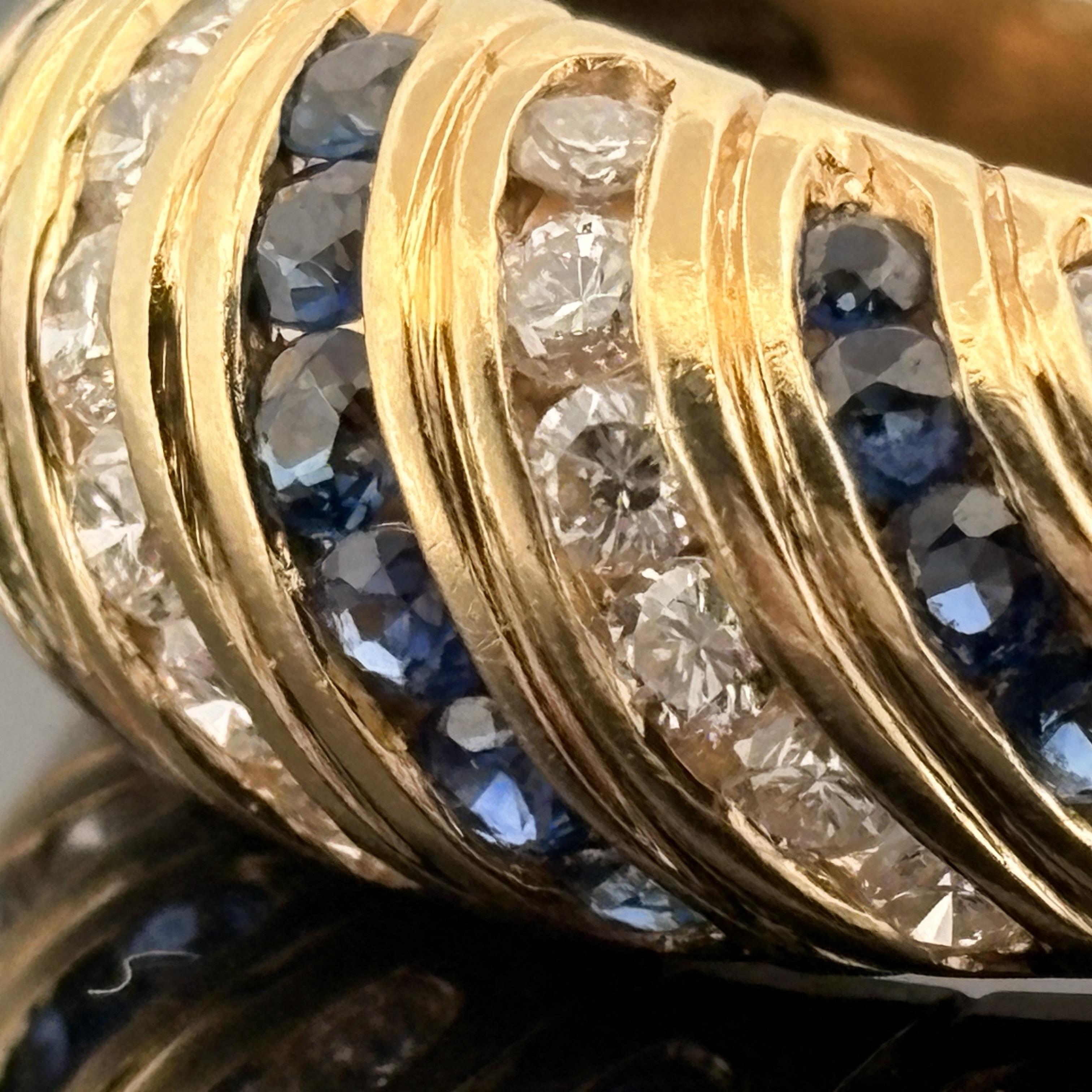 Vintage 1970's Sapphire & Diamond Low Dome Band 18k Yellow Gold