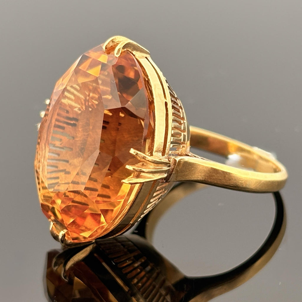 Vintage Large Citrine Ring 21.23ct 18k Yellow Gold