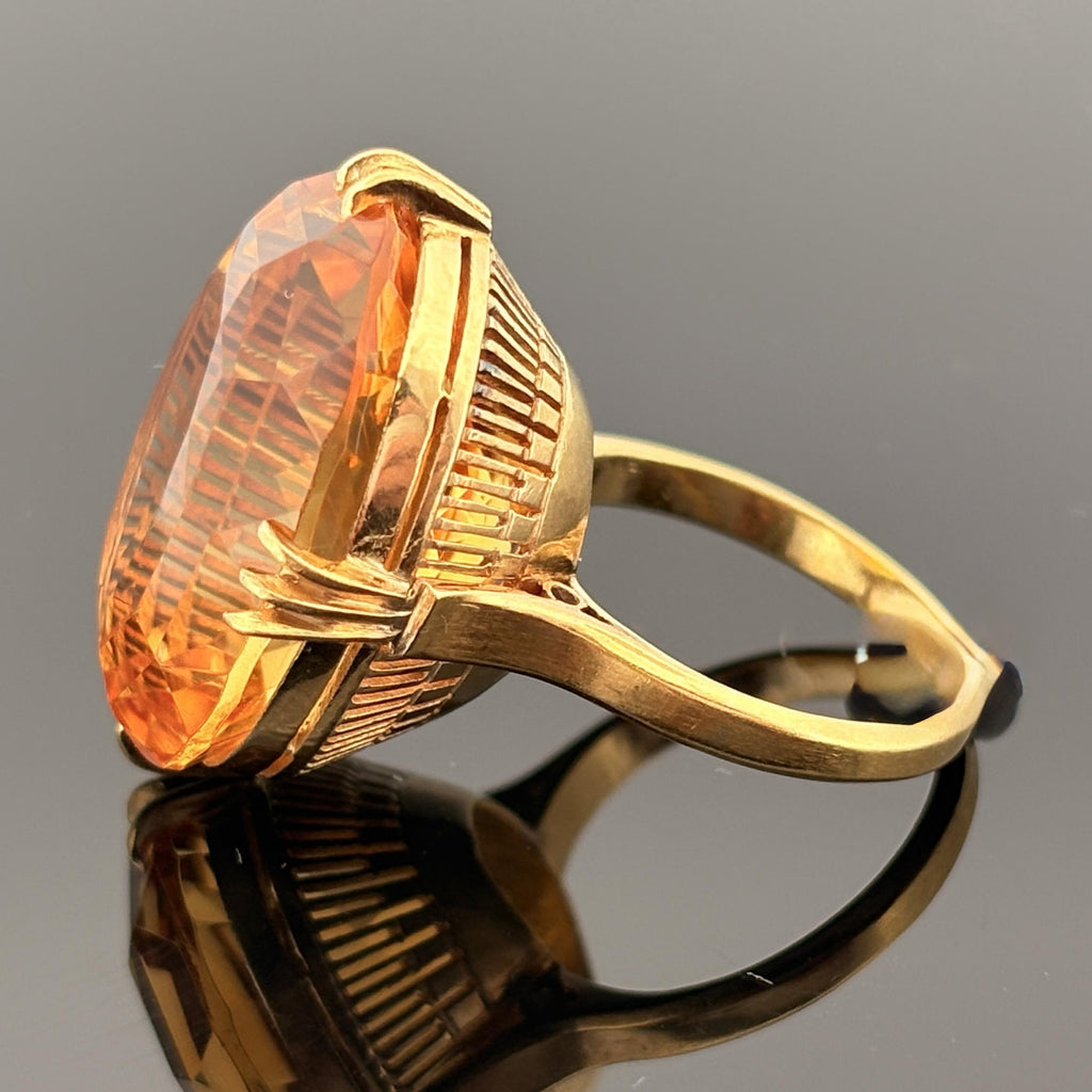 Vintage Large Citrine Ring 21.23ct 18k Yellow Gold