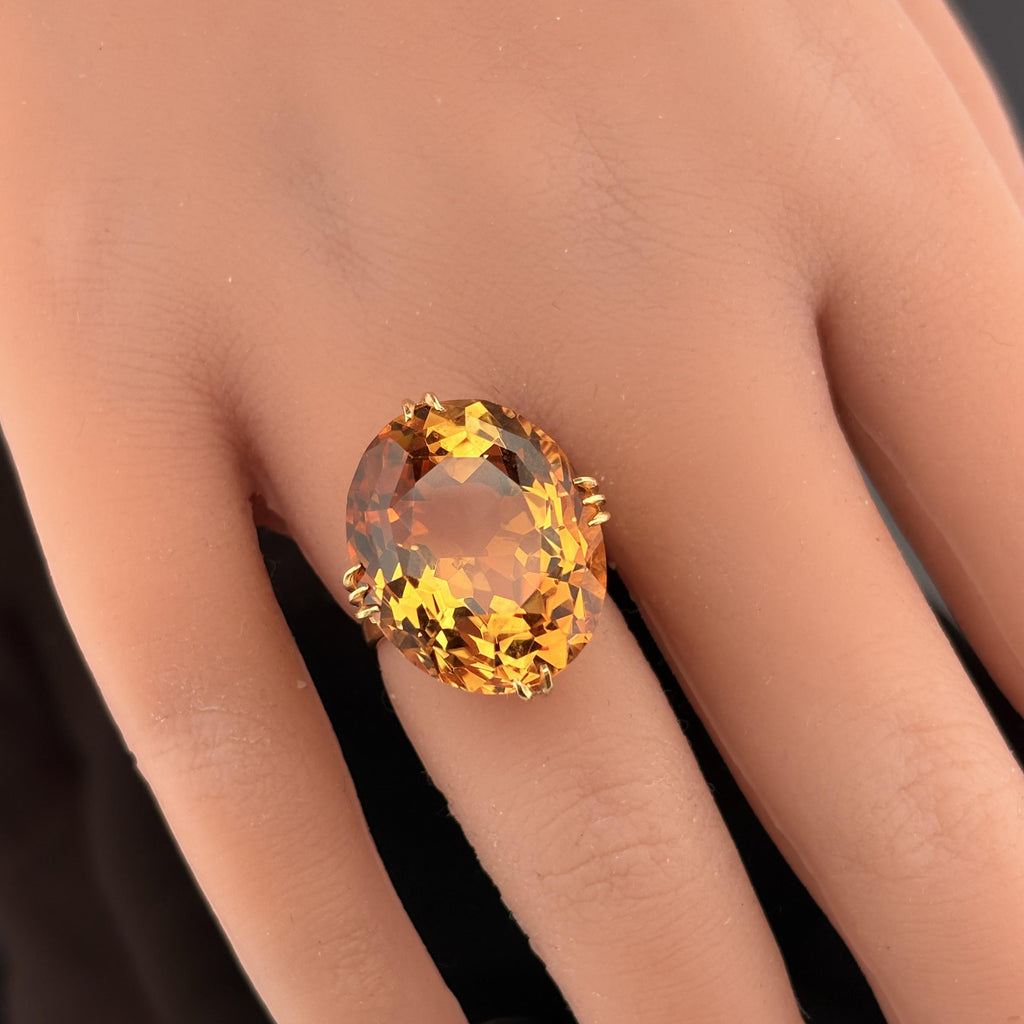 Vintage Large Citrine Ring 21.23ct 18k Yellow Gold