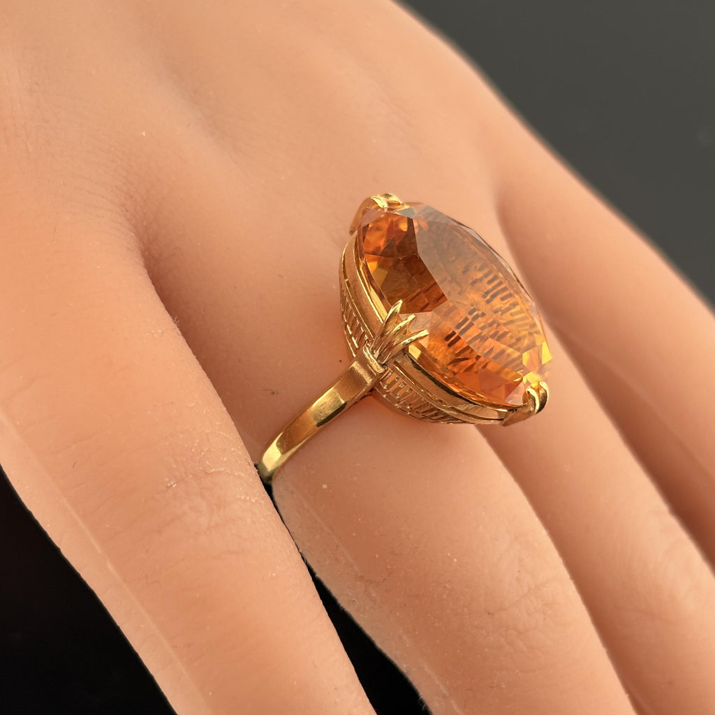 Vintage Large Citrine Ring 21.23ct 18k Yellow Gold