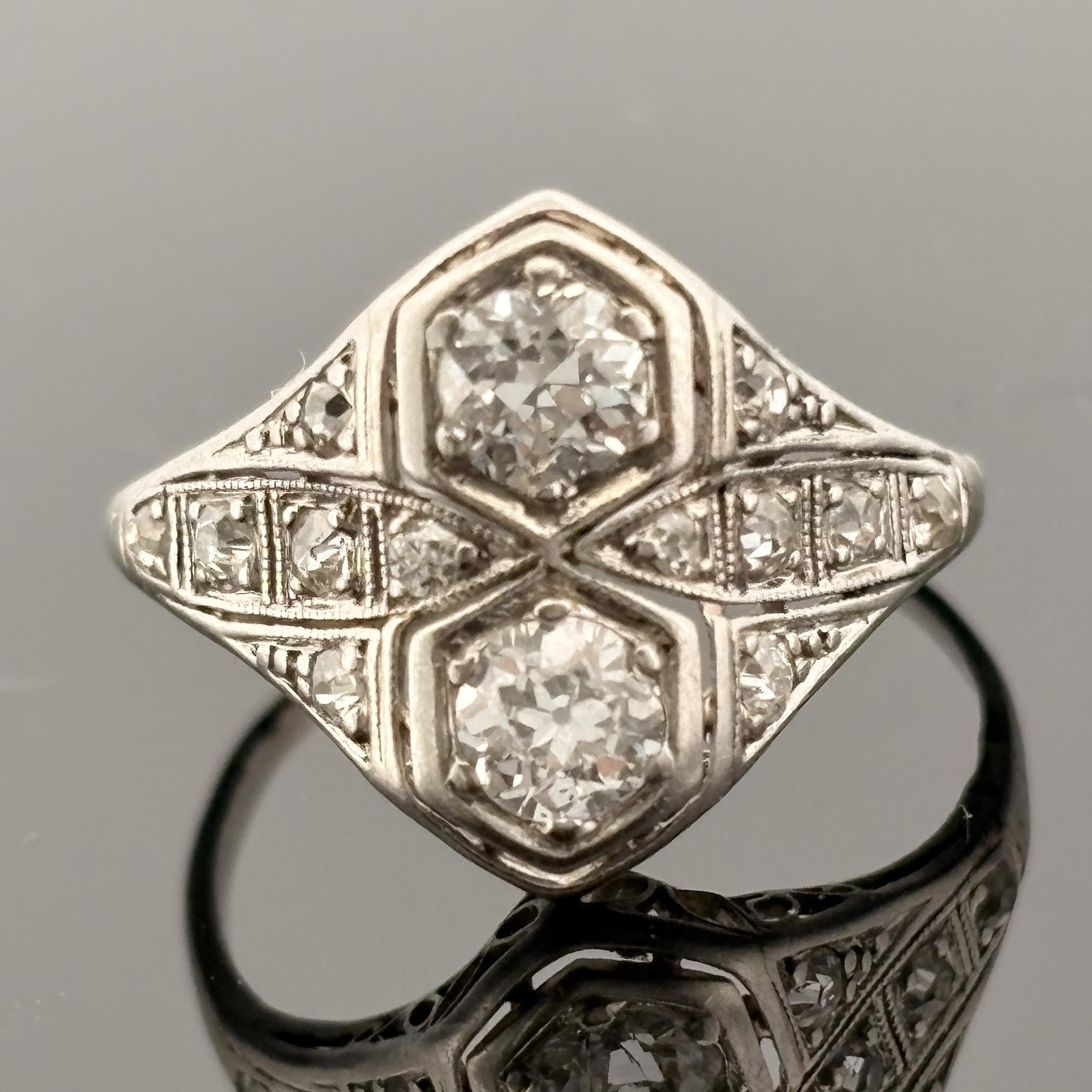 Antique Art Deco European Cut Diamond Platinum Toi et Moi Ring