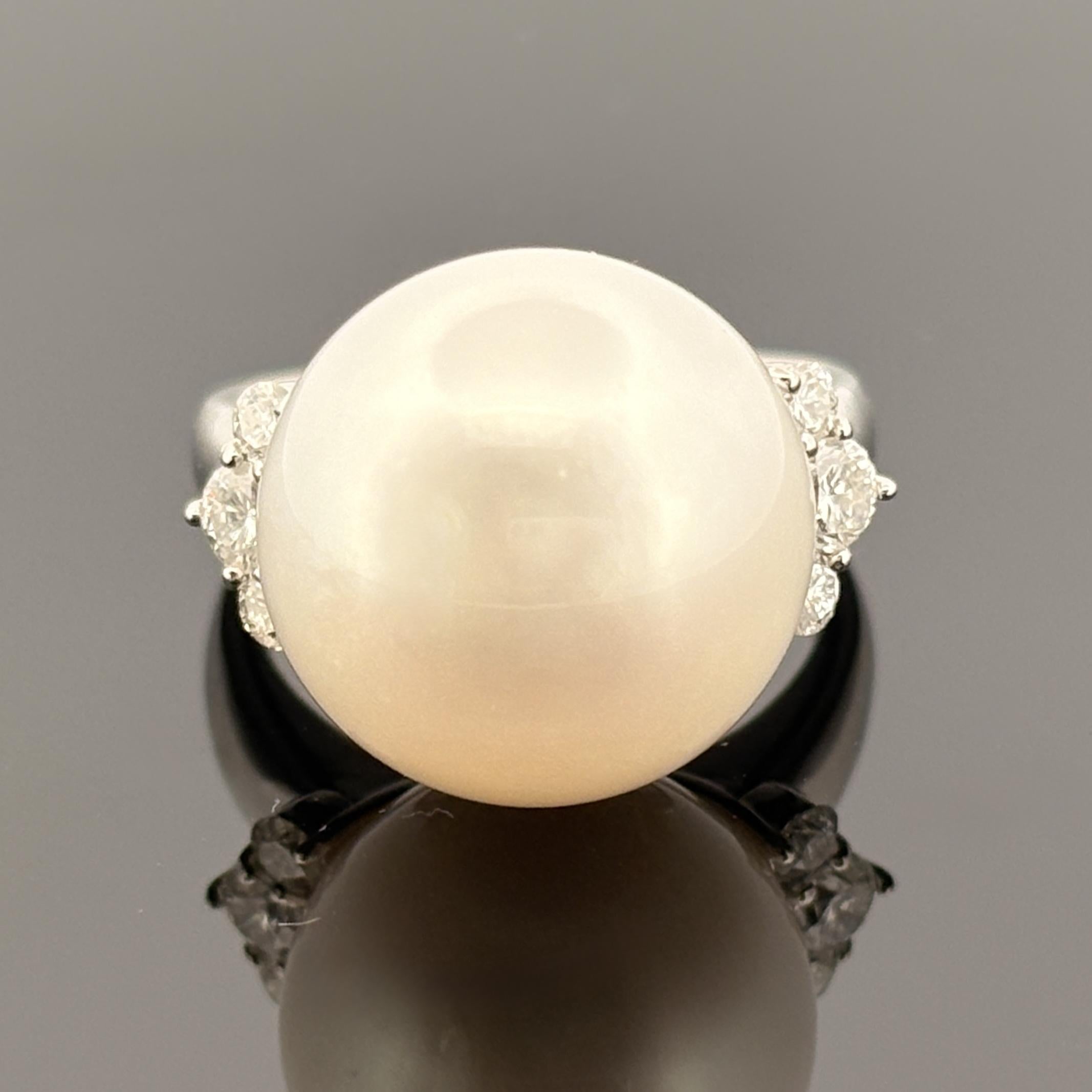 Estate South Sea Pearl & Diamond Platinum Ring 15.2mm